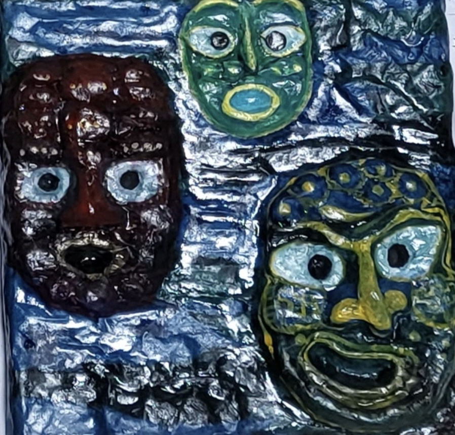 [Tal] E 2022, technique mixte et collage de papier coréen sur toile, 22 x 22 cm