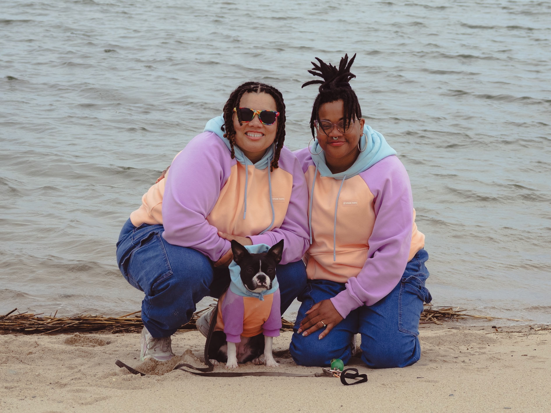 Lovely Couple & their matching dog on the beach in Provincetown