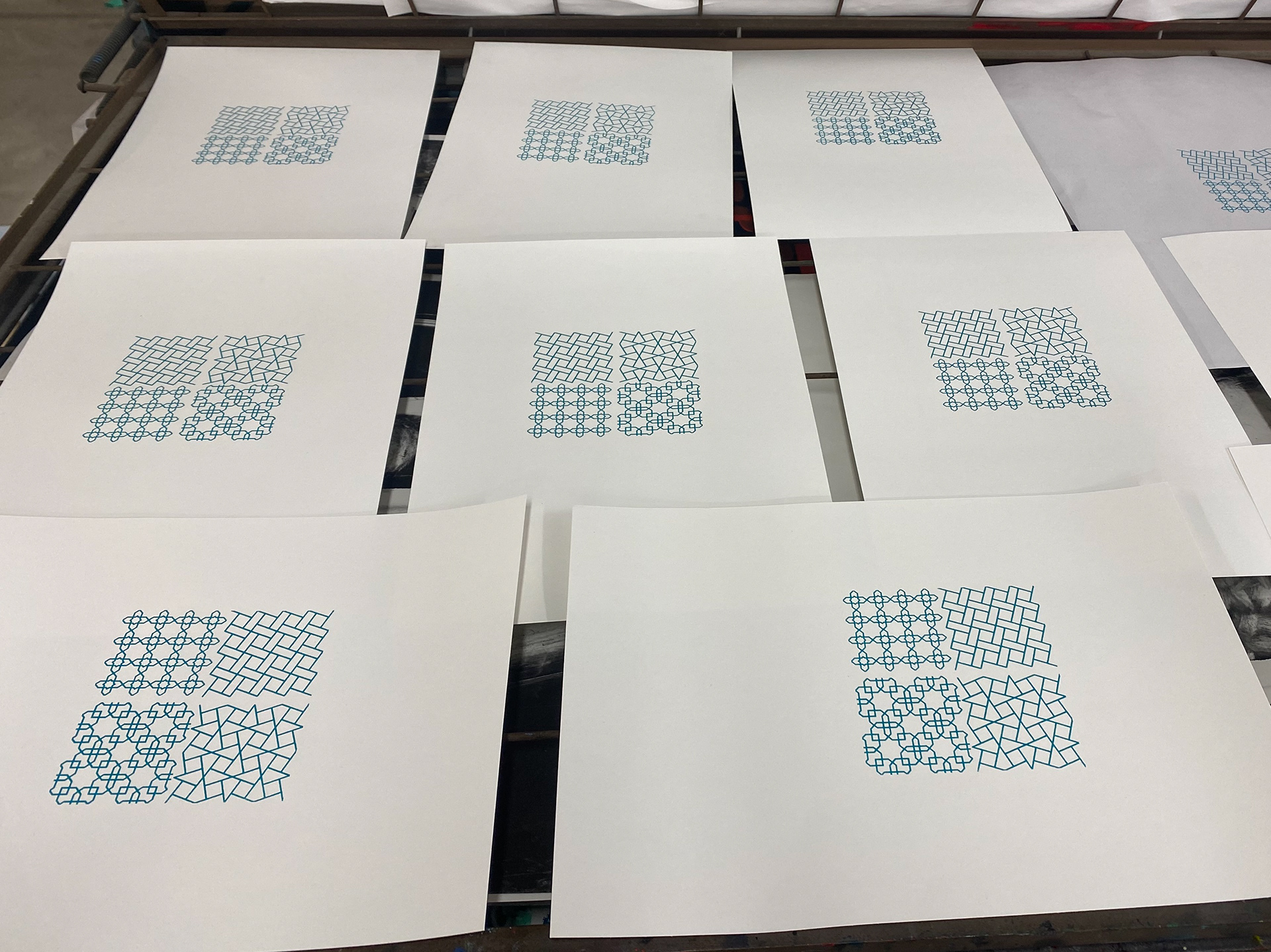 Finished prints on drying rack