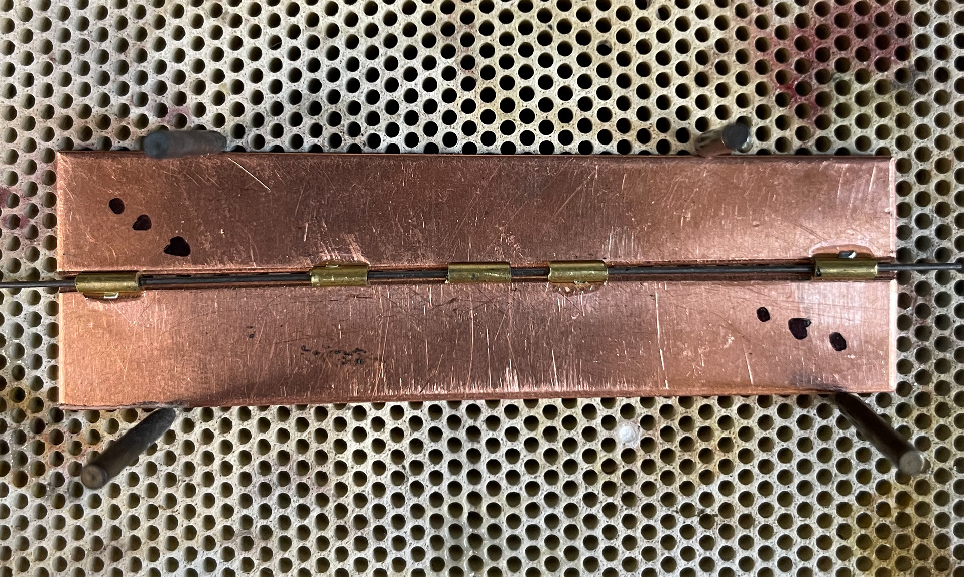 Hinges ready to be soldered