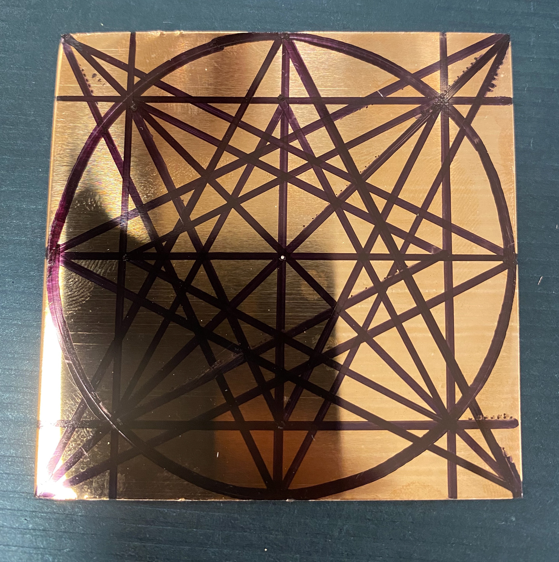 Lines drawn onto the copper