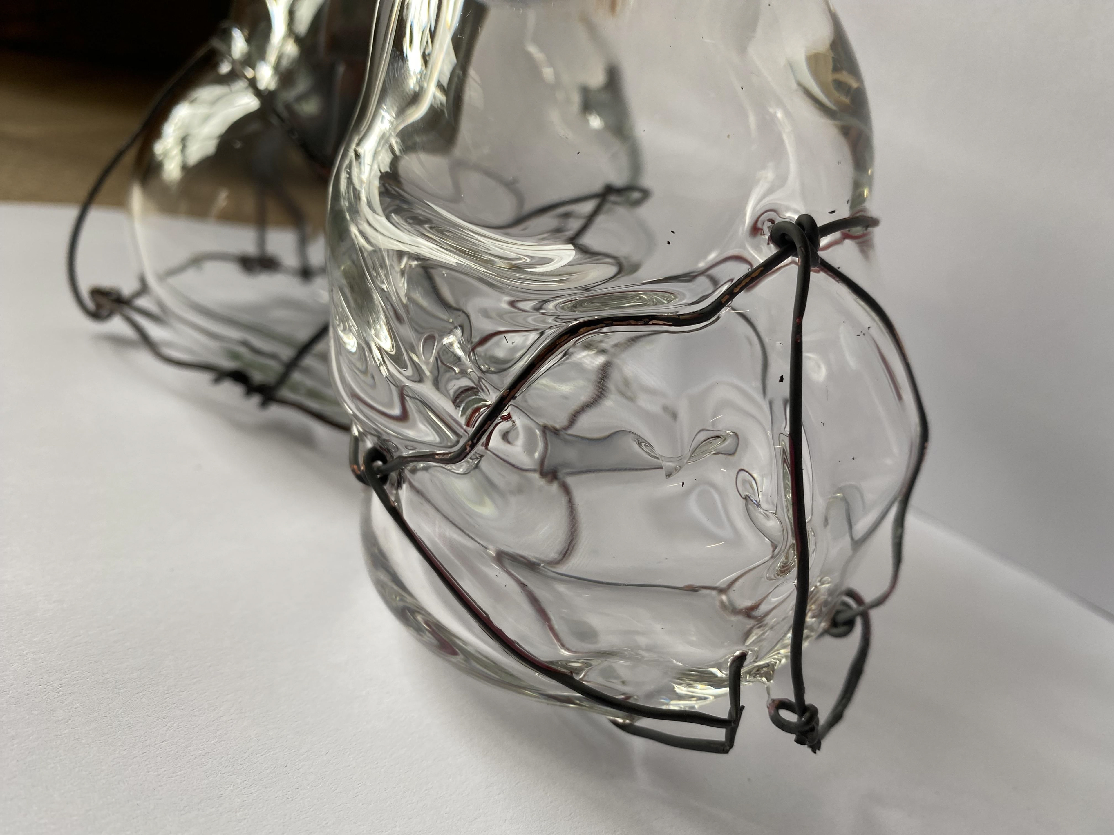 Up close results of the glass blown into copper. You can see the copper has oxidised.
