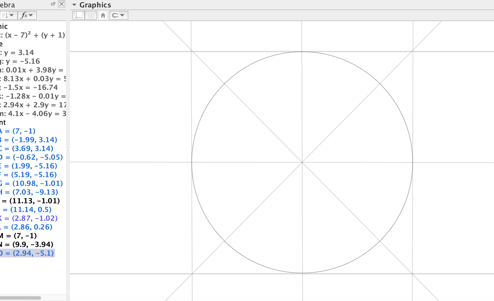 Beginning to draw the construction lines on GeoGebra
