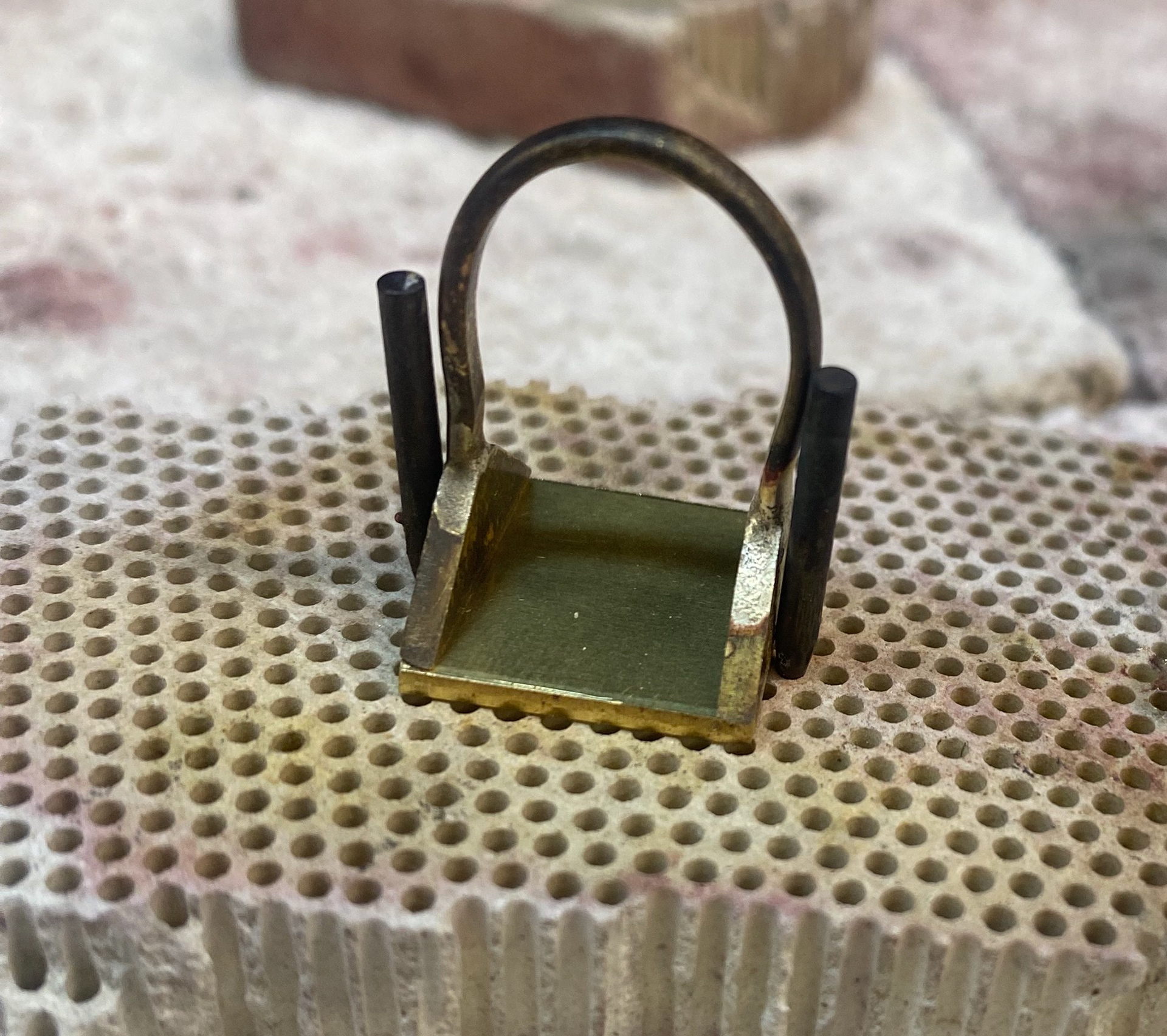 Ring and square base in place to be soldered