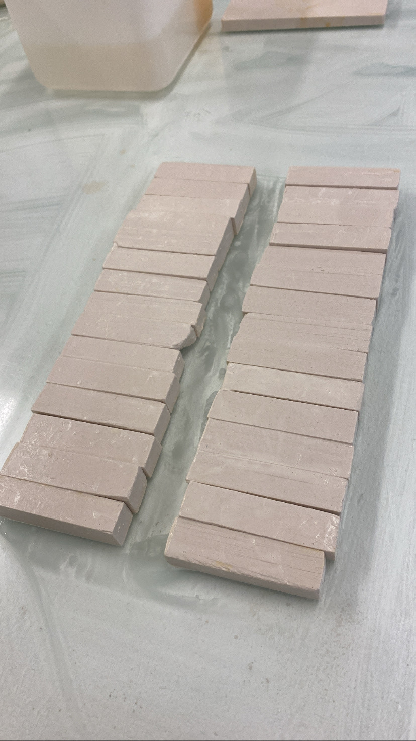 Cut and finished blocks.