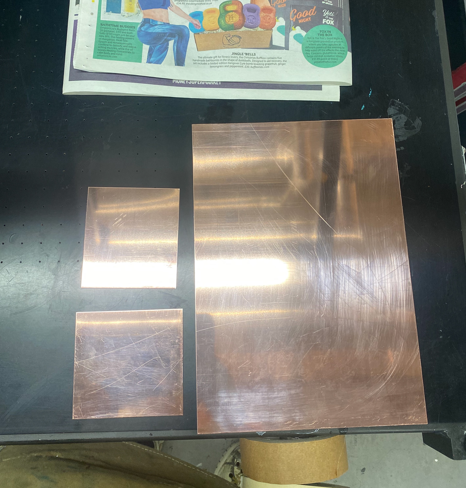 Copper sheets for printing onto