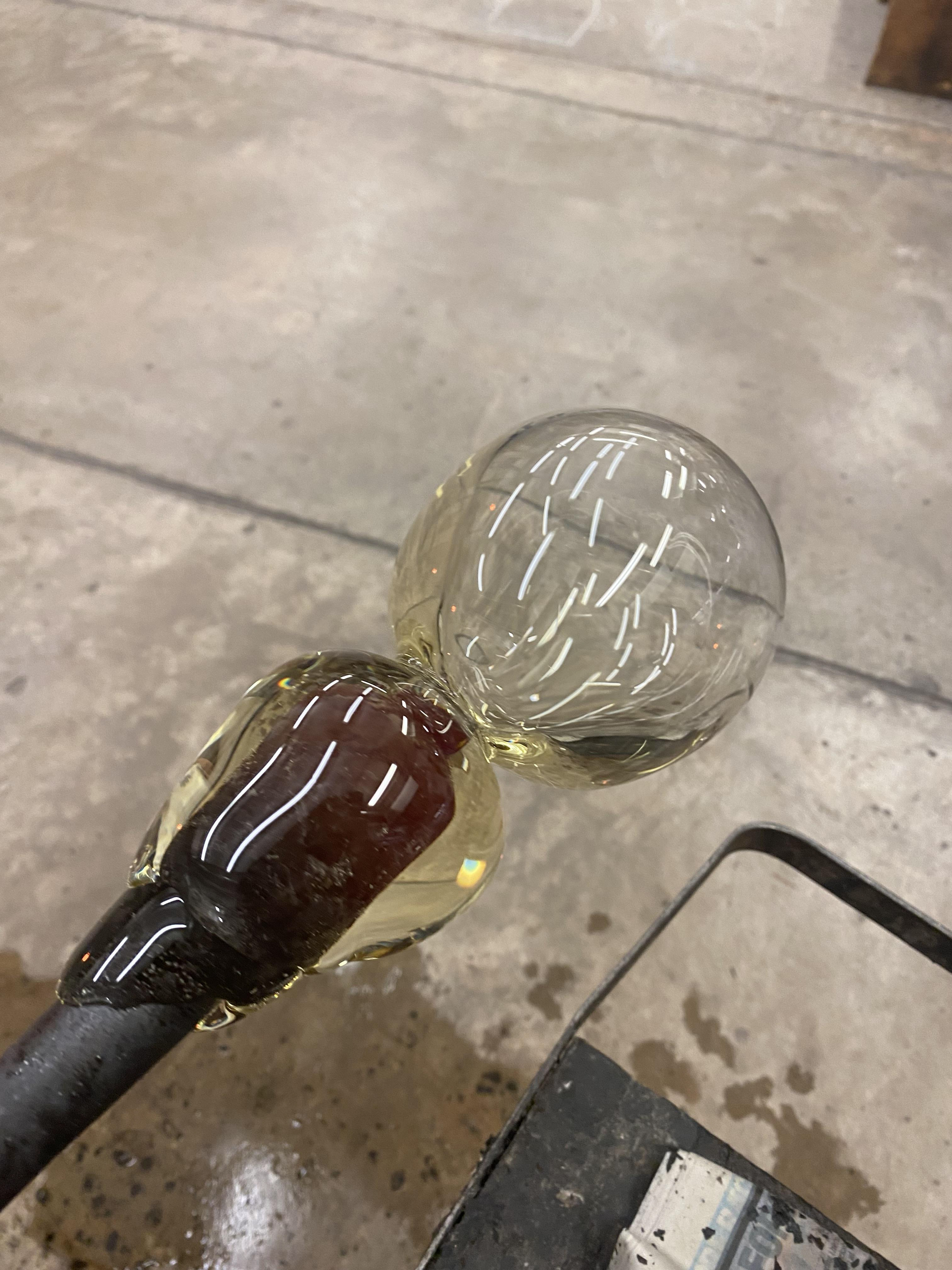 Further stages of a blown bubble. I was happy with this but could see the difference of thickness closer to the neck of the pipe.