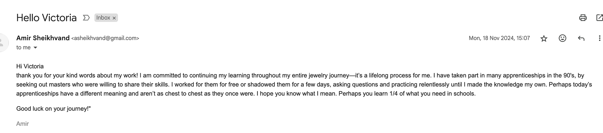 Email to me from Amir