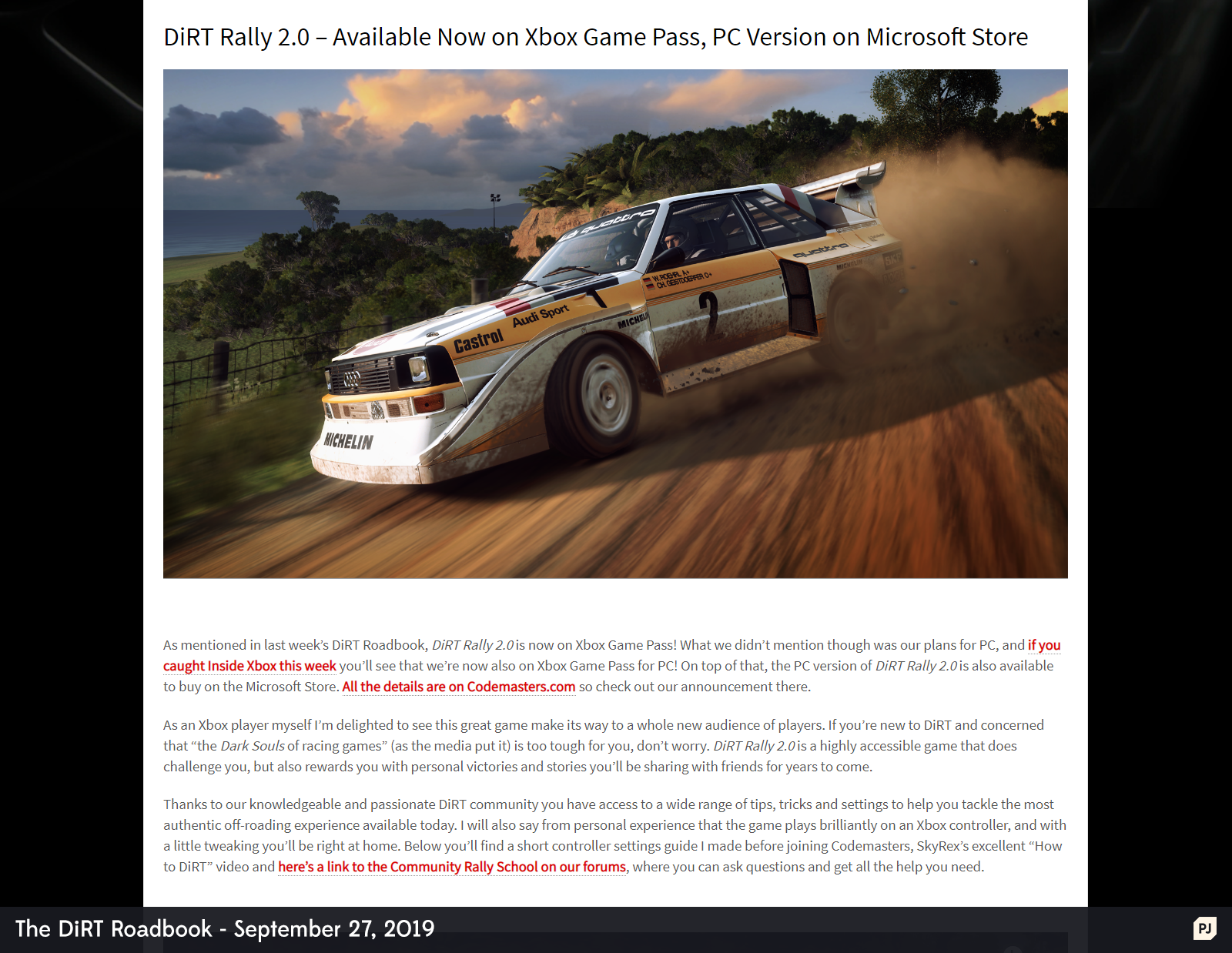 Codemasters' Letter to the DiRT Rally 2.0 Community Promises Surprises 