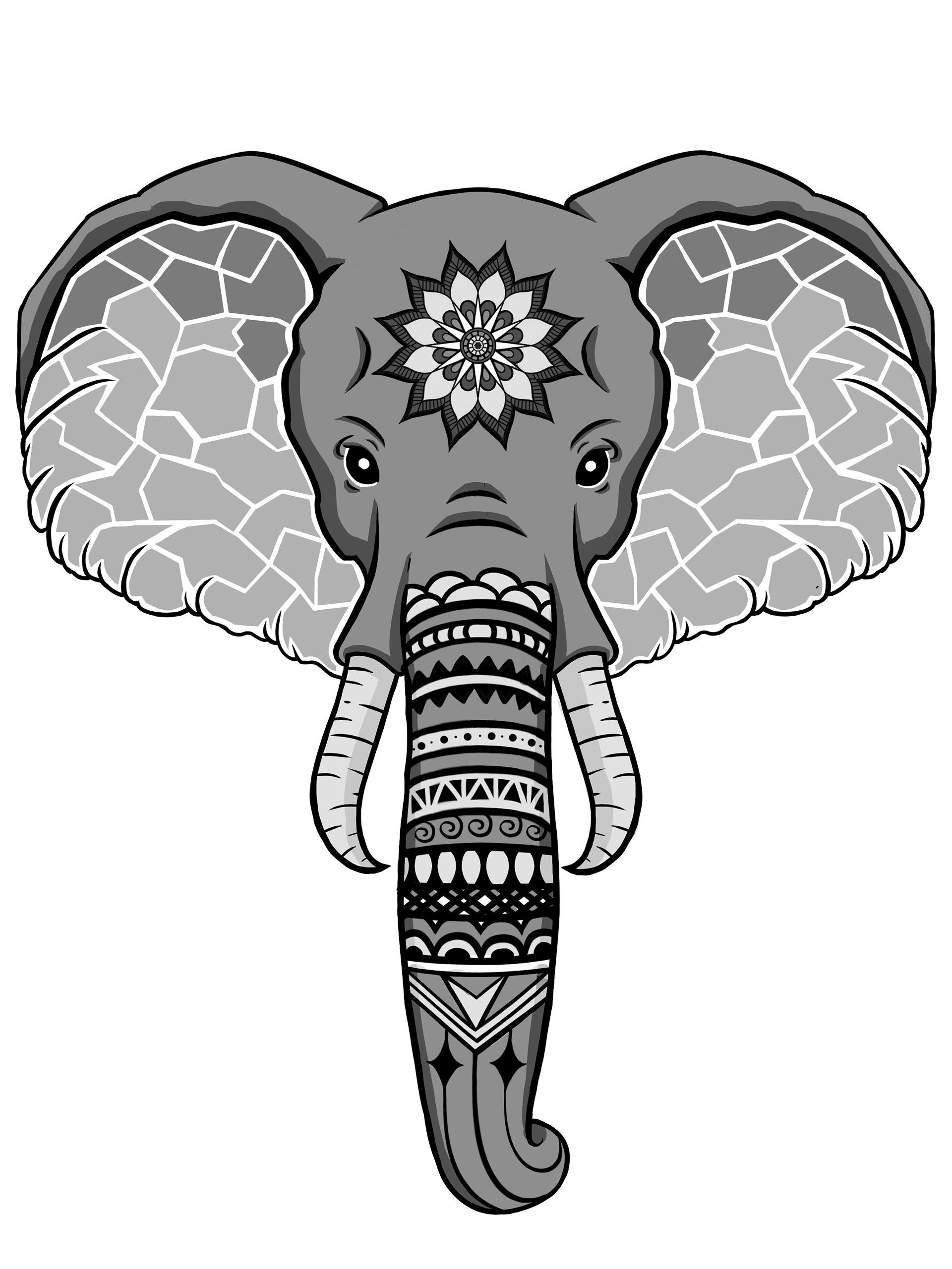 Elephant tattoo design created in Photoshop.
