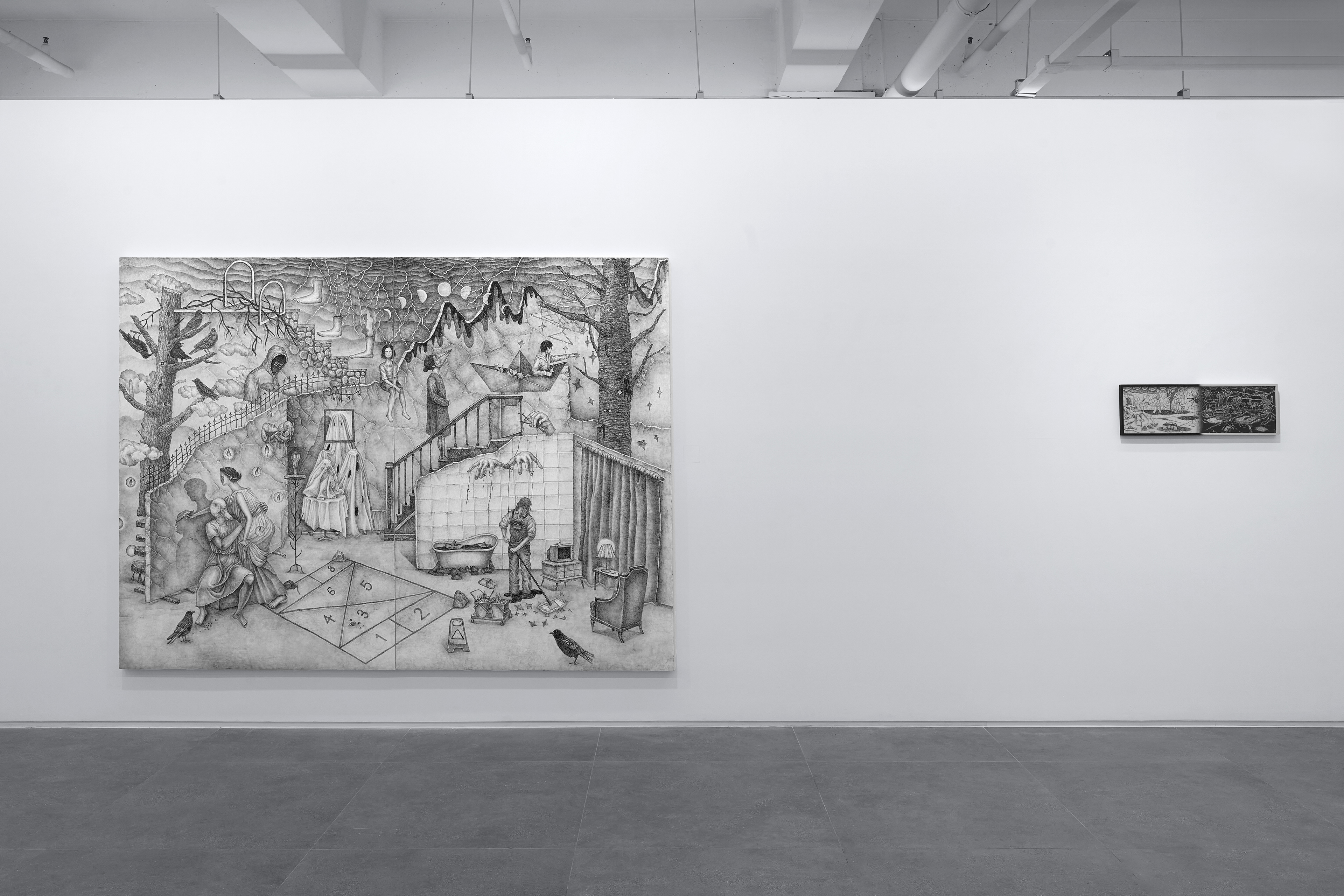 <뒤처진 새> 전시전경, 원앤제이갤러리