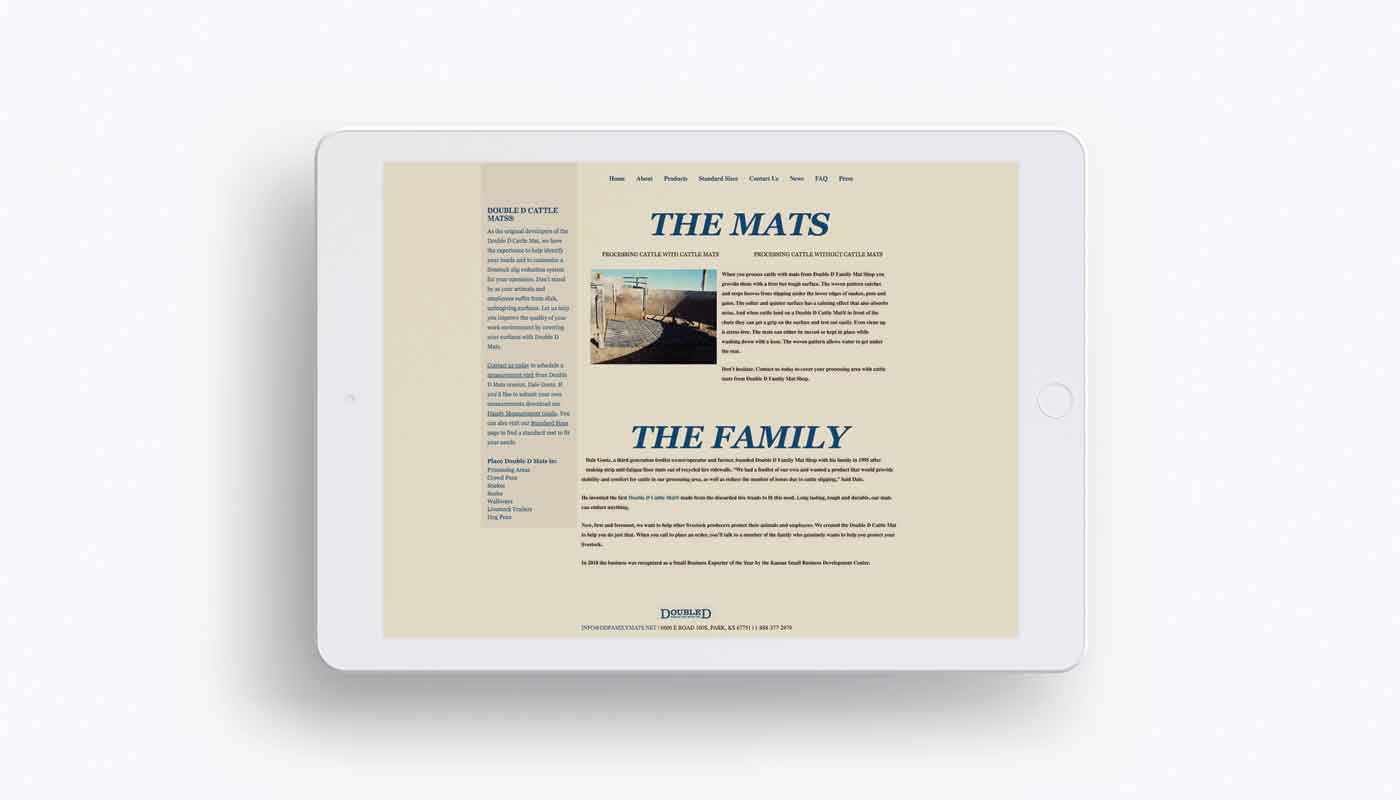 Outdated sample of Double D Mat Shop website