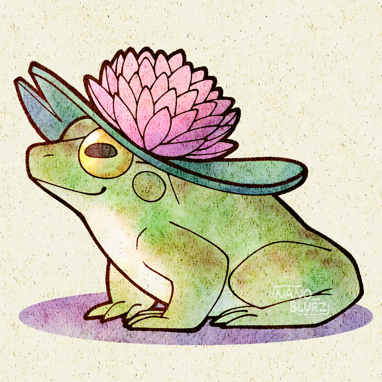 Frog with Lily Pad Hat Sticker Design