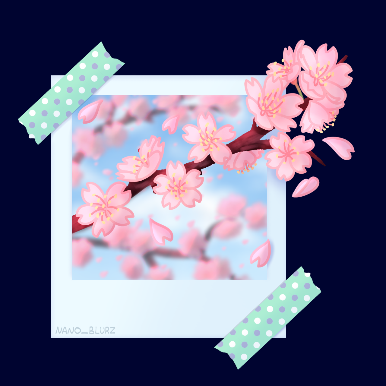 Cherry Blossom Polaroid Picture Sticker Design