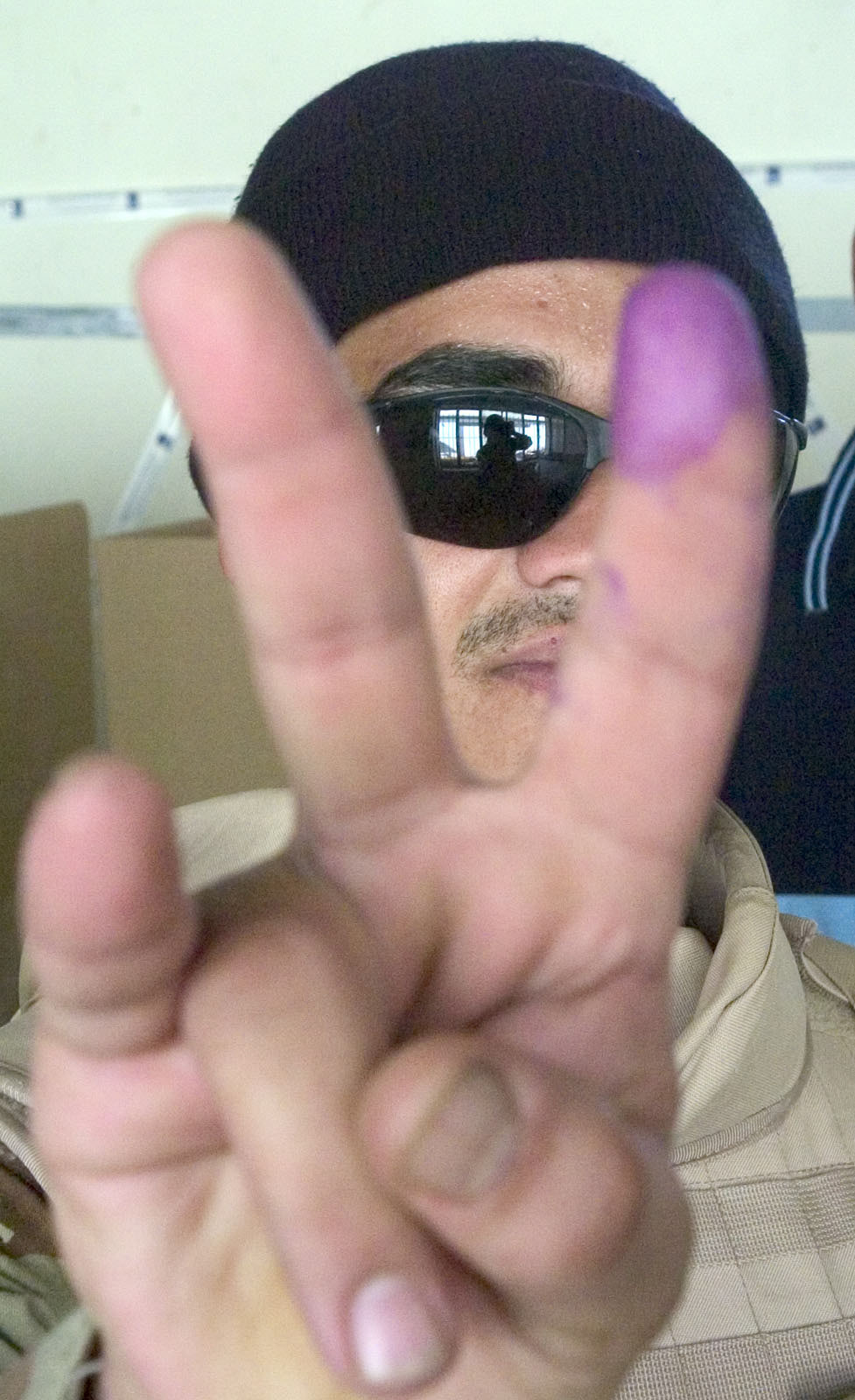 An Iraqi soldier who had just voted during an election in Yousifia, south of Baghdad.