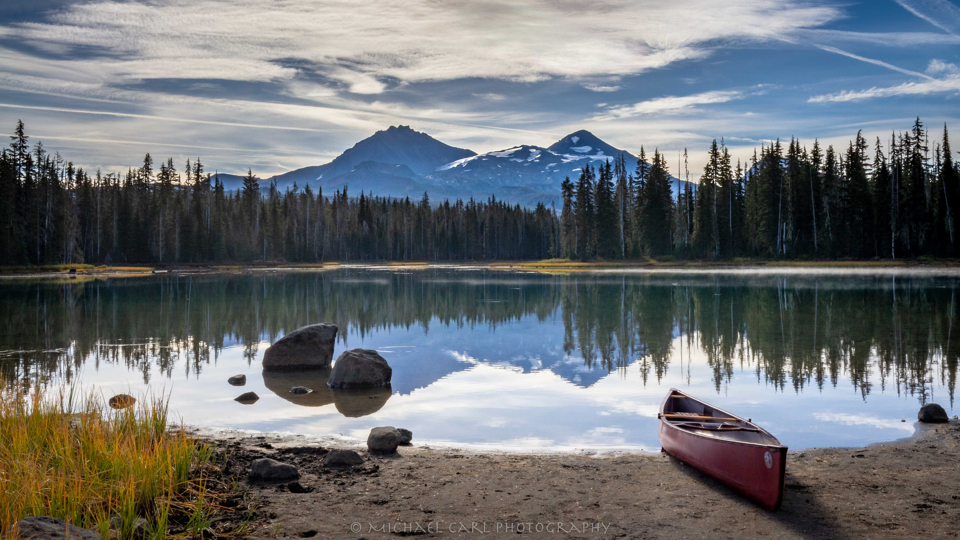Oregon Cascade Mountains photography the Three Sisters reflection on a lake.