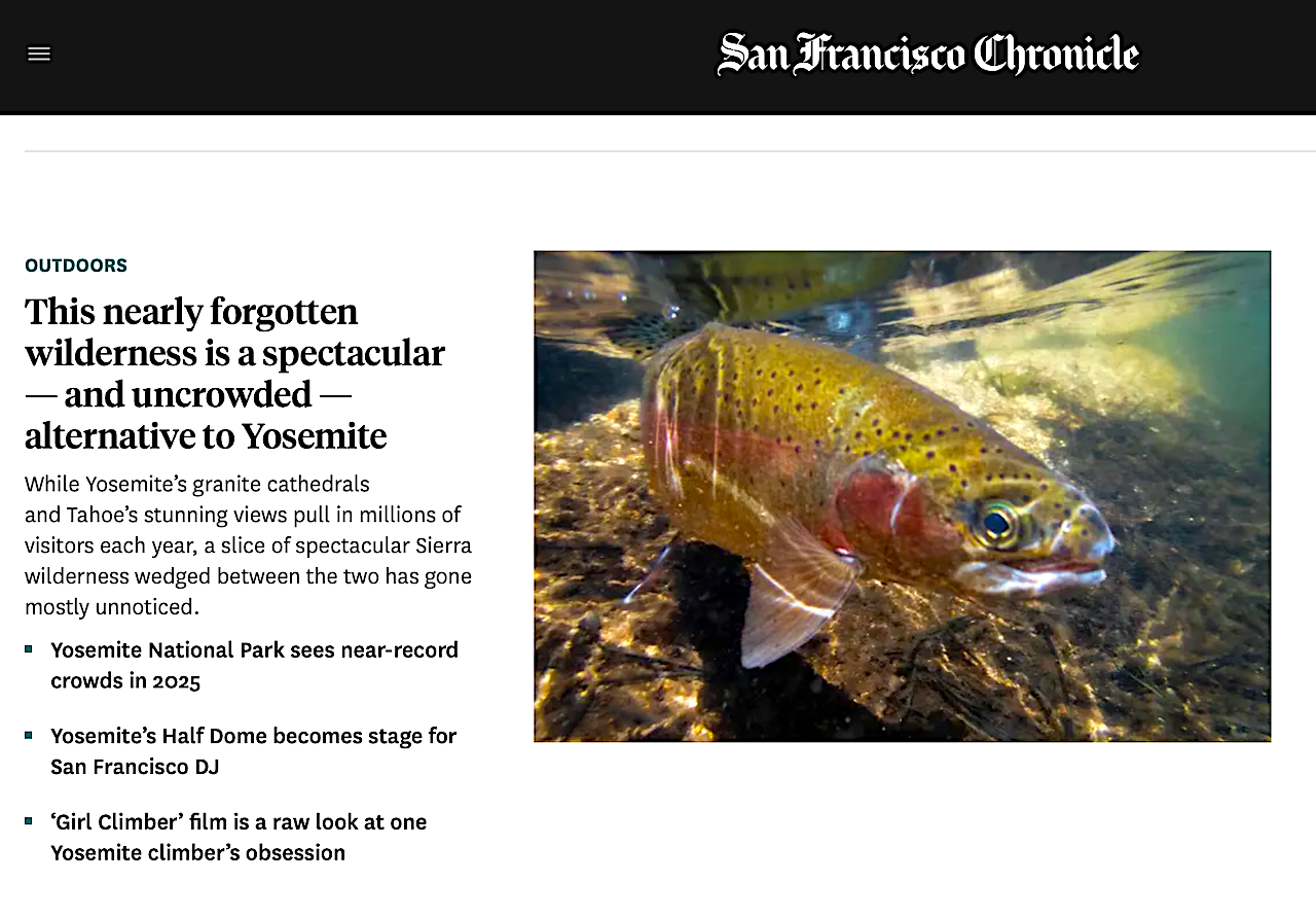 Look for my photography in the Outdoors feature on backpacking and fishing the Emigrant Wilderness in the San Francisco Chronicle.
