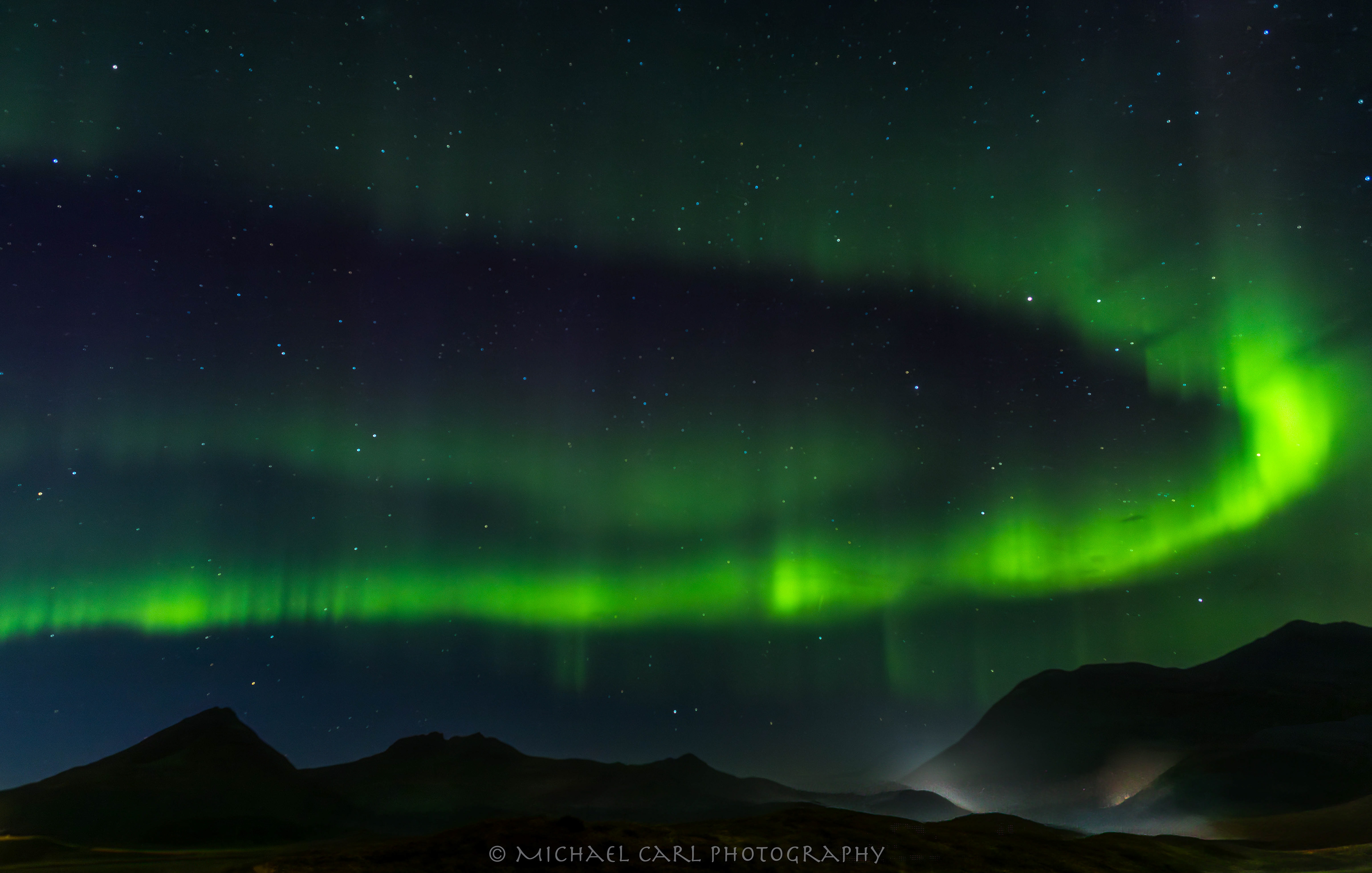 Night sky photography of the Northern Lights taken in Southeast Iceland in the fall of 2024.