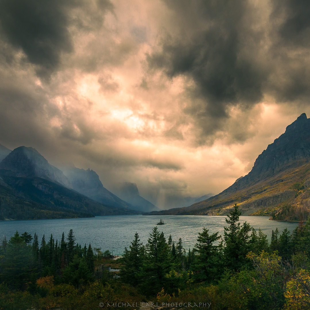Montana Rocky Mountains photography of Glacier National Park Wild Goose Island storm.