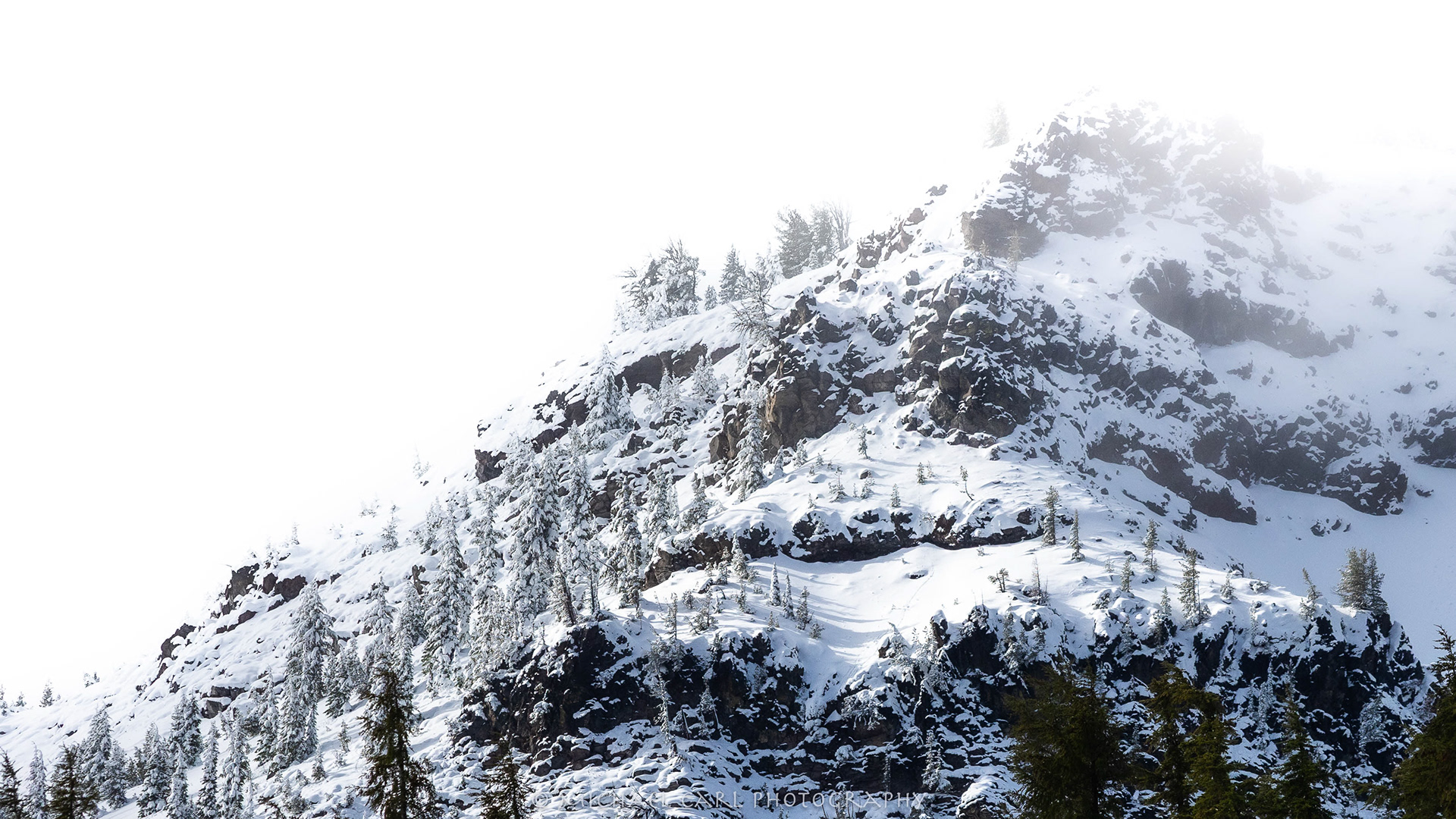 Oregon Cascade Mountain photography durning winter snow storm in Three Sisters Wilderness
