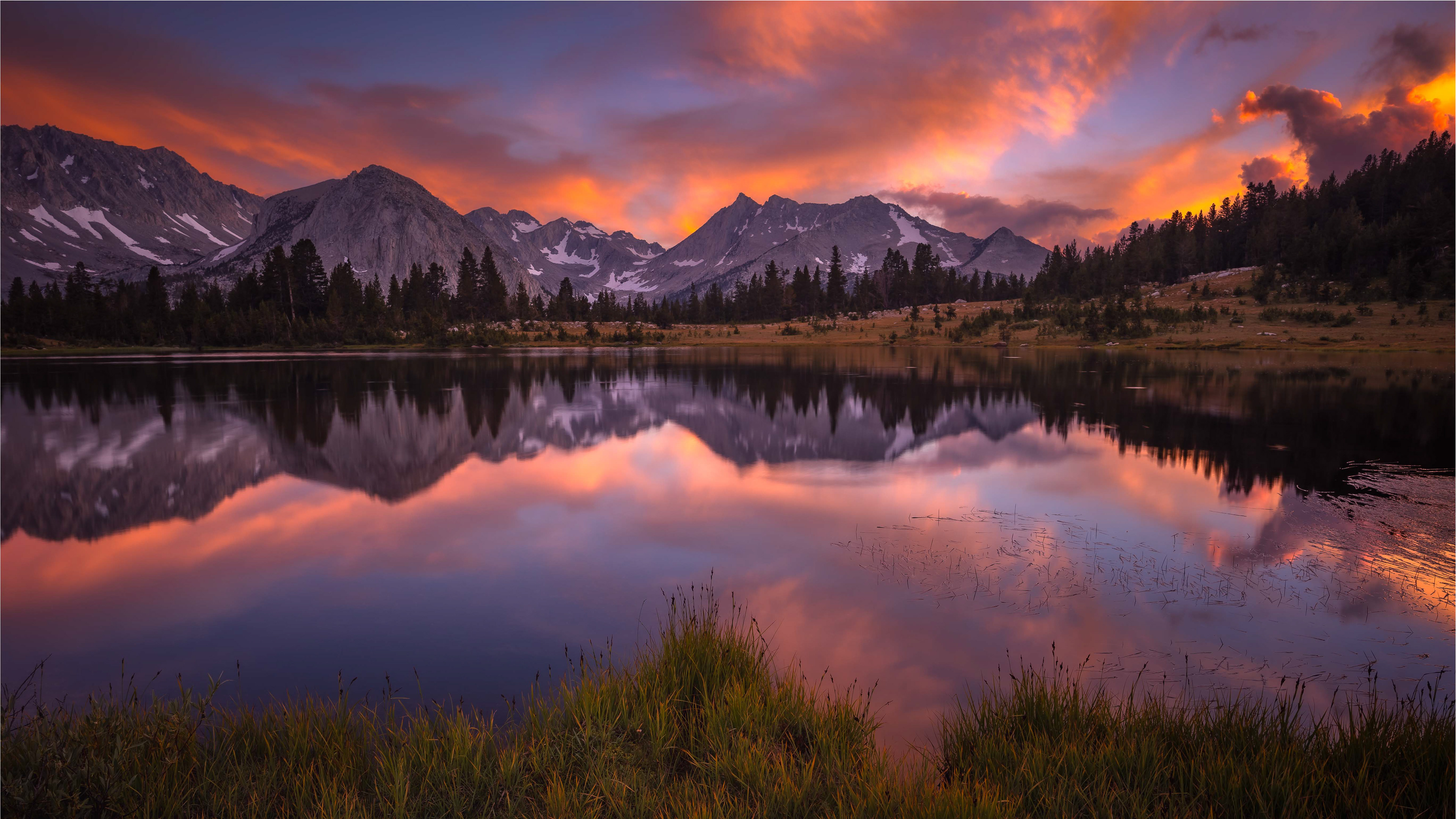 Sierra Nevada Mountains photography of sunset reflection in Pioneer Lakes Basin.
