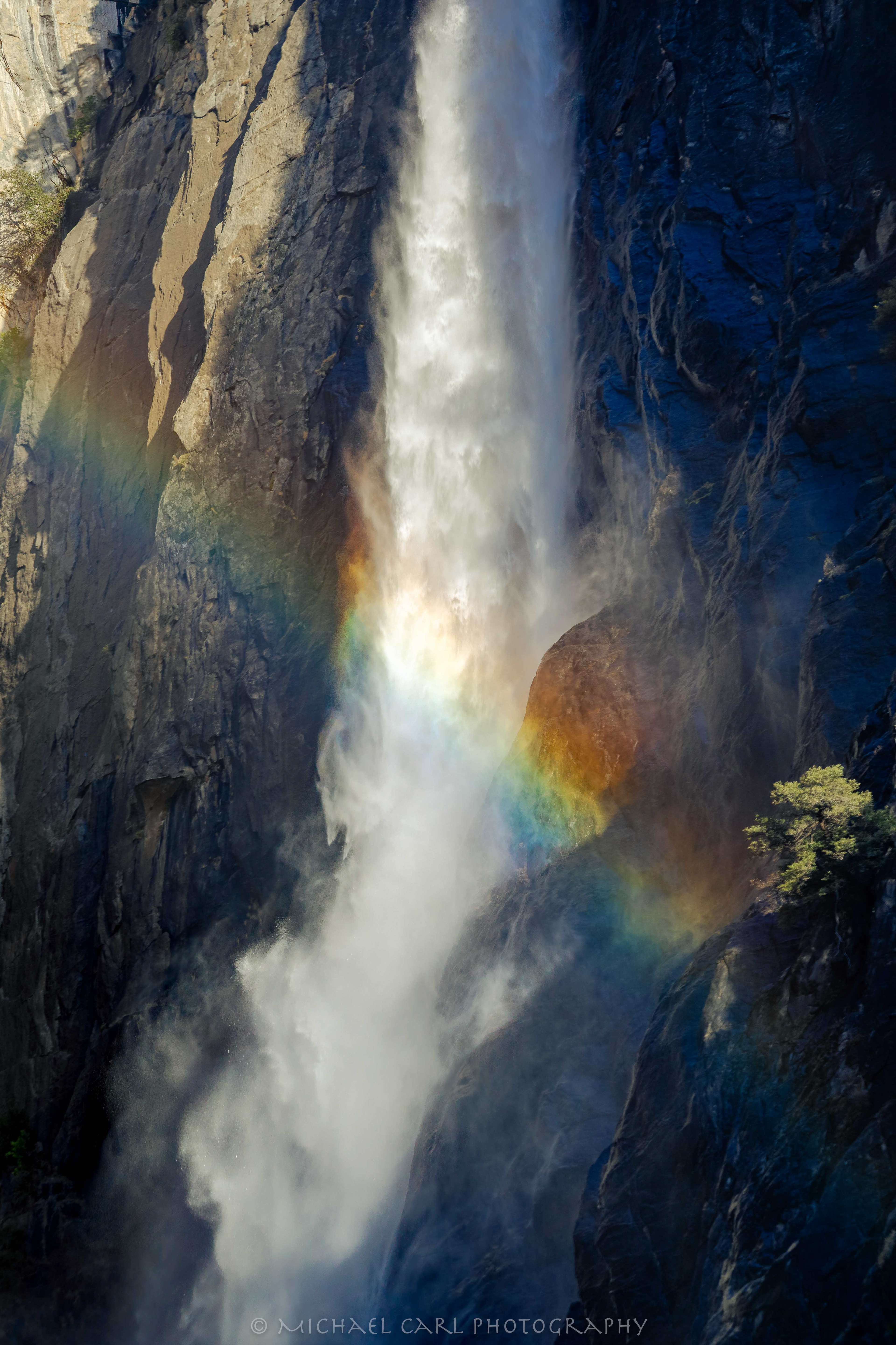 Waterfall photography of Yosemite Falls with rainbow