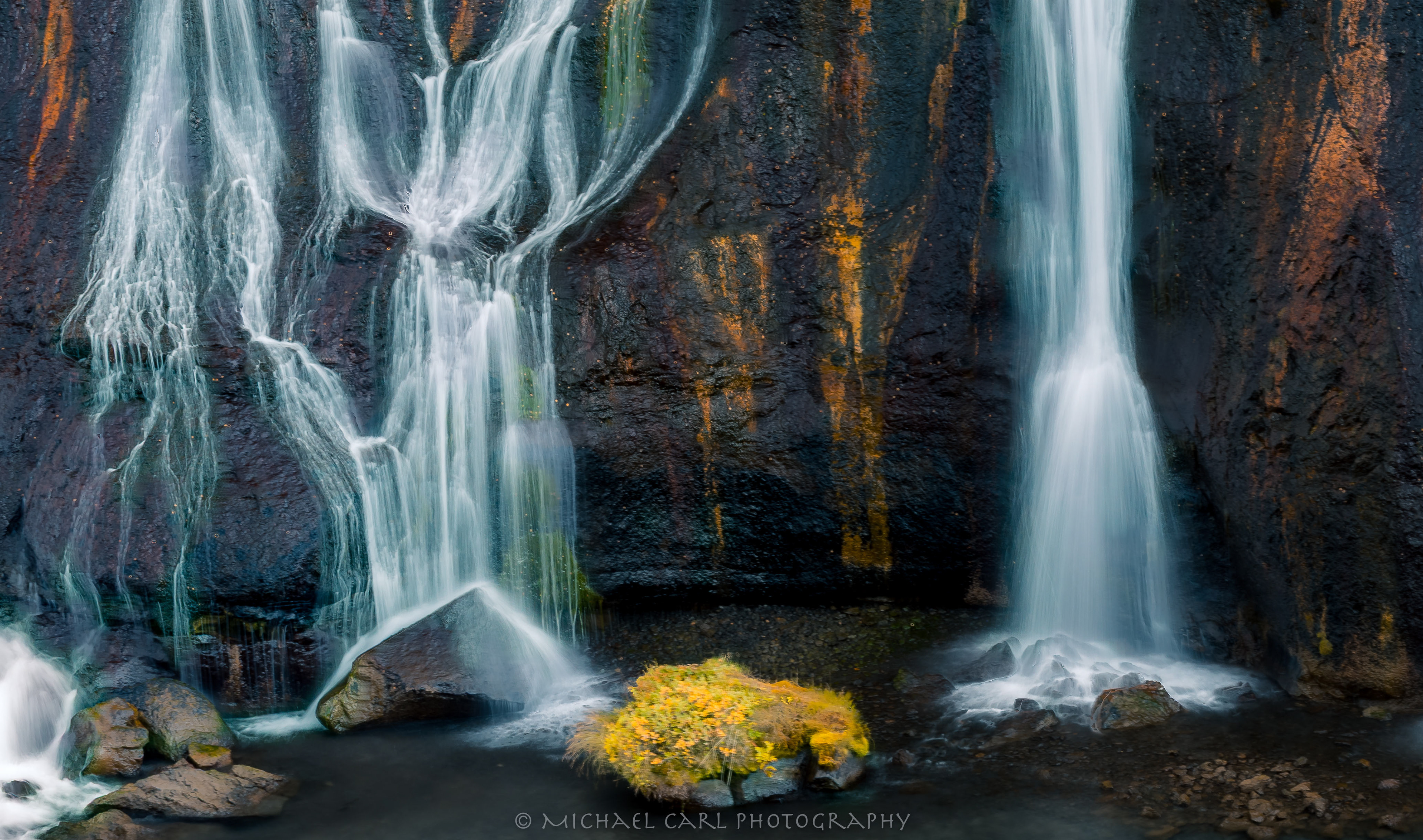 Waterscape photography focusing on the color and details of a waterfall in Iceland