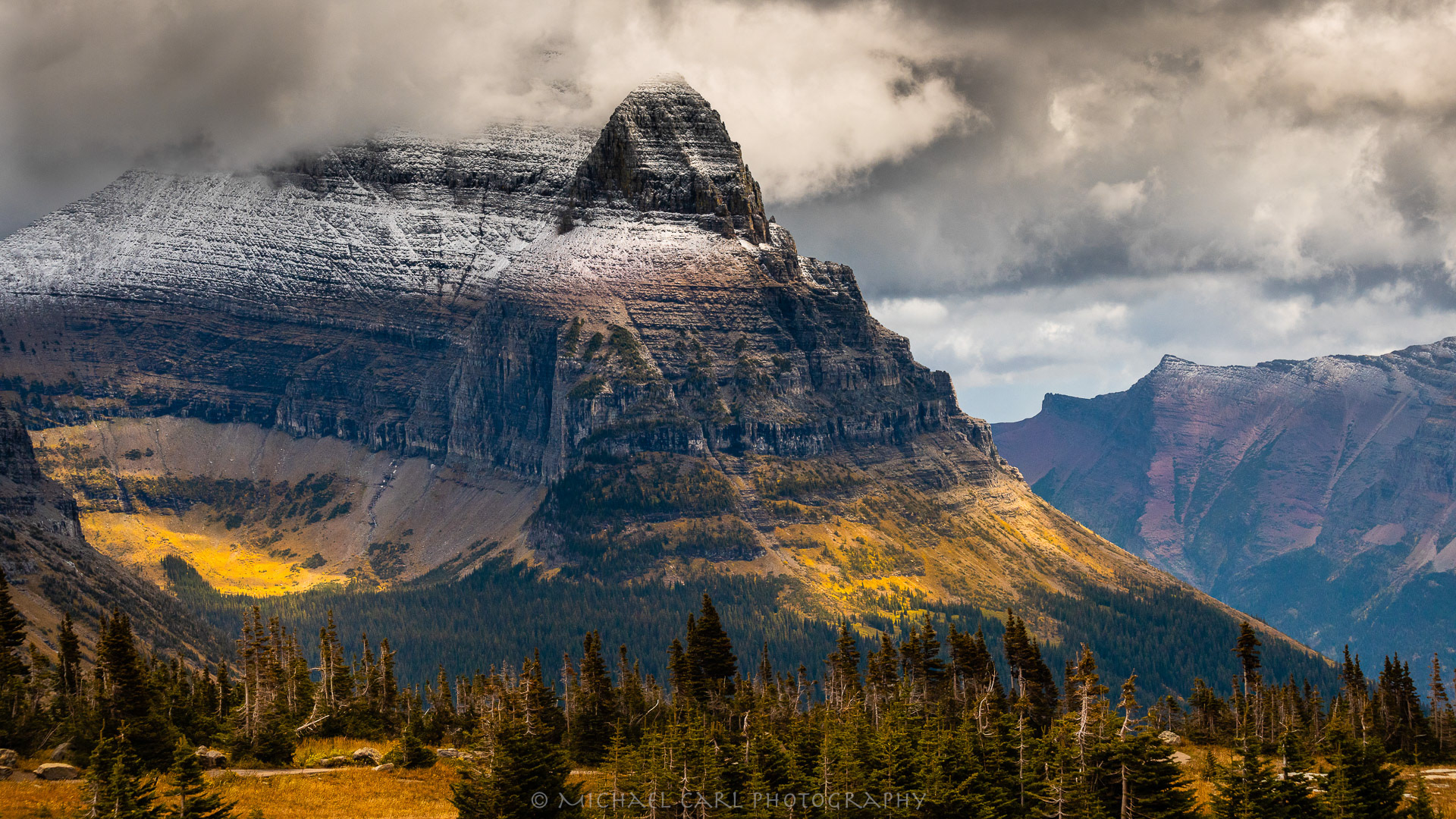 Glacier National Park landscape photography of Mount Oberlin near Logan Pass.