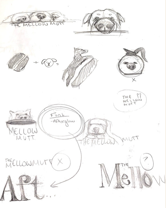 The very first page of ideation in my sketchbook for Mellow Mutt!