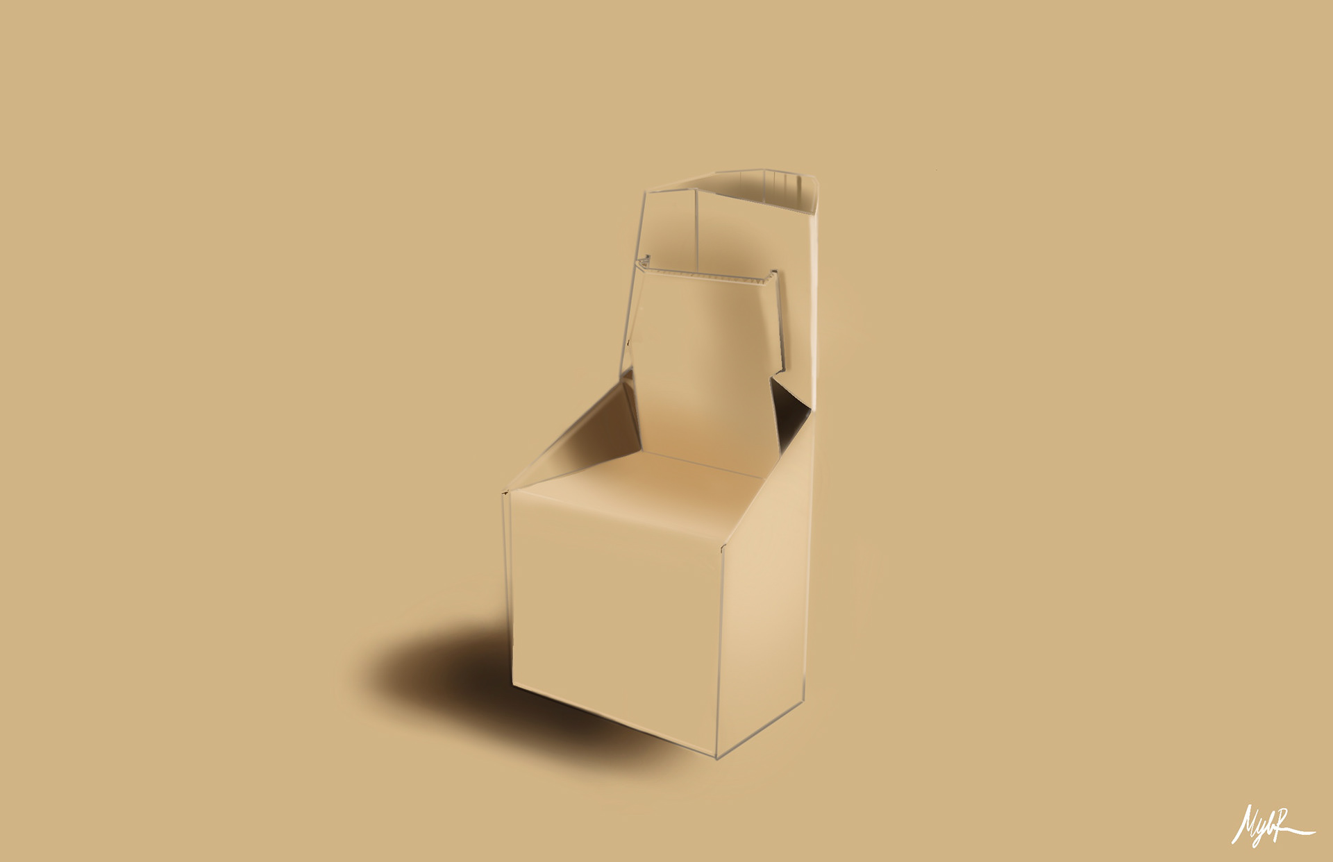 Cardboard Chair concept render in Procreate 2023