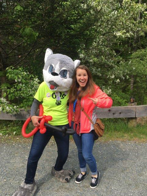 Erika Wetzel with Ottauquechee Wolf Mascot. Photo Courtesy of Erika Wetzel.