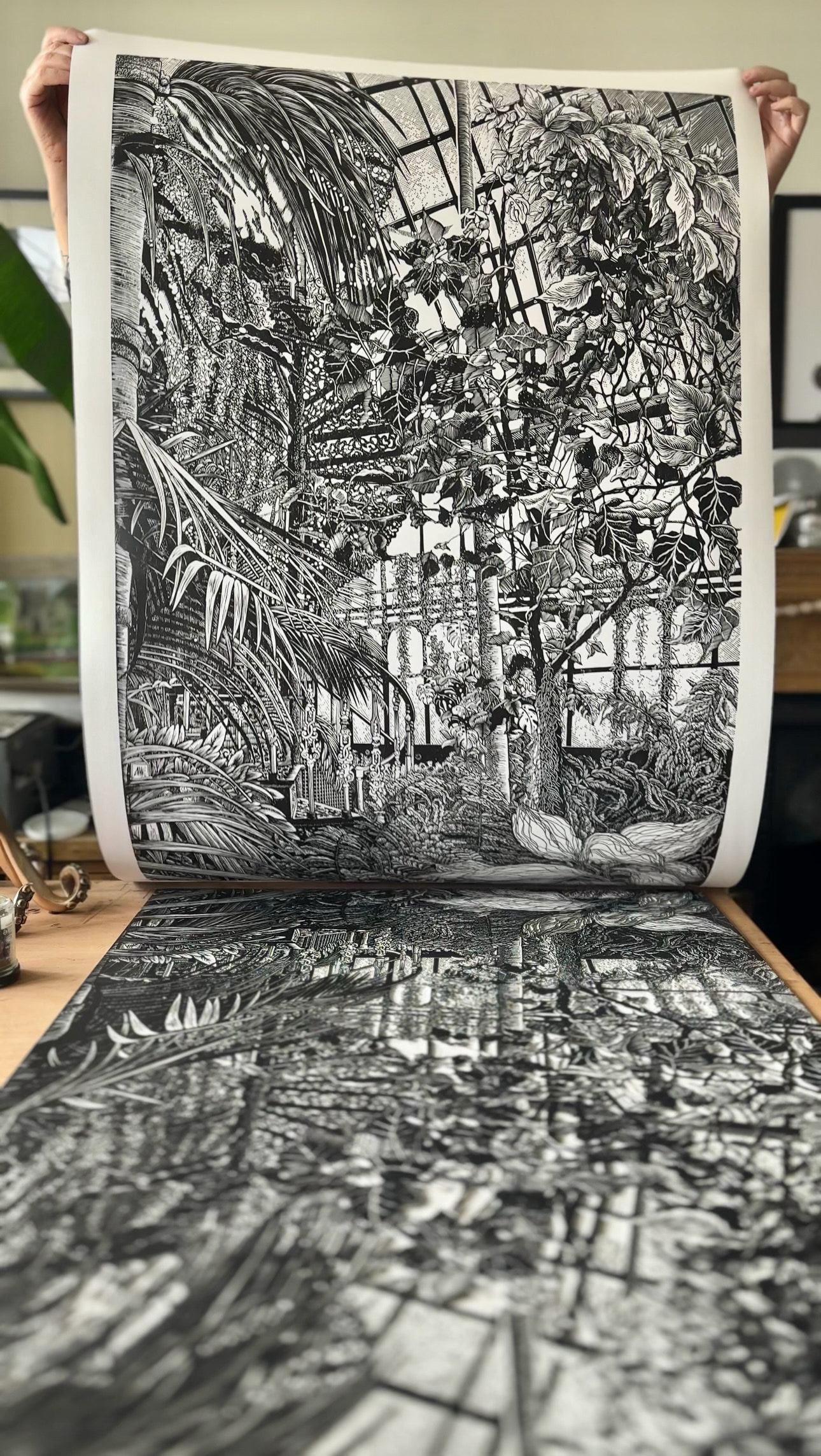 Reveal the lino print - 'Stairs II'