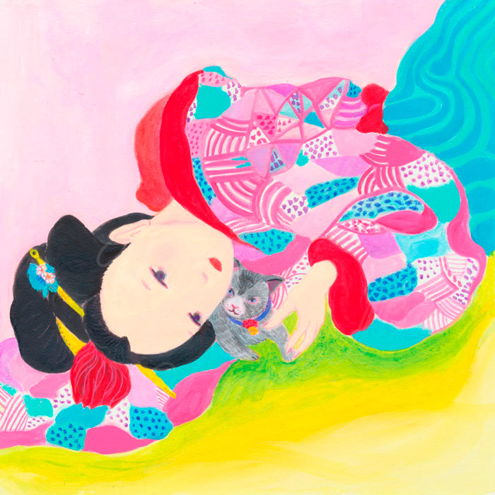 猫と遊ぶ 日本酒ラベル展示作品