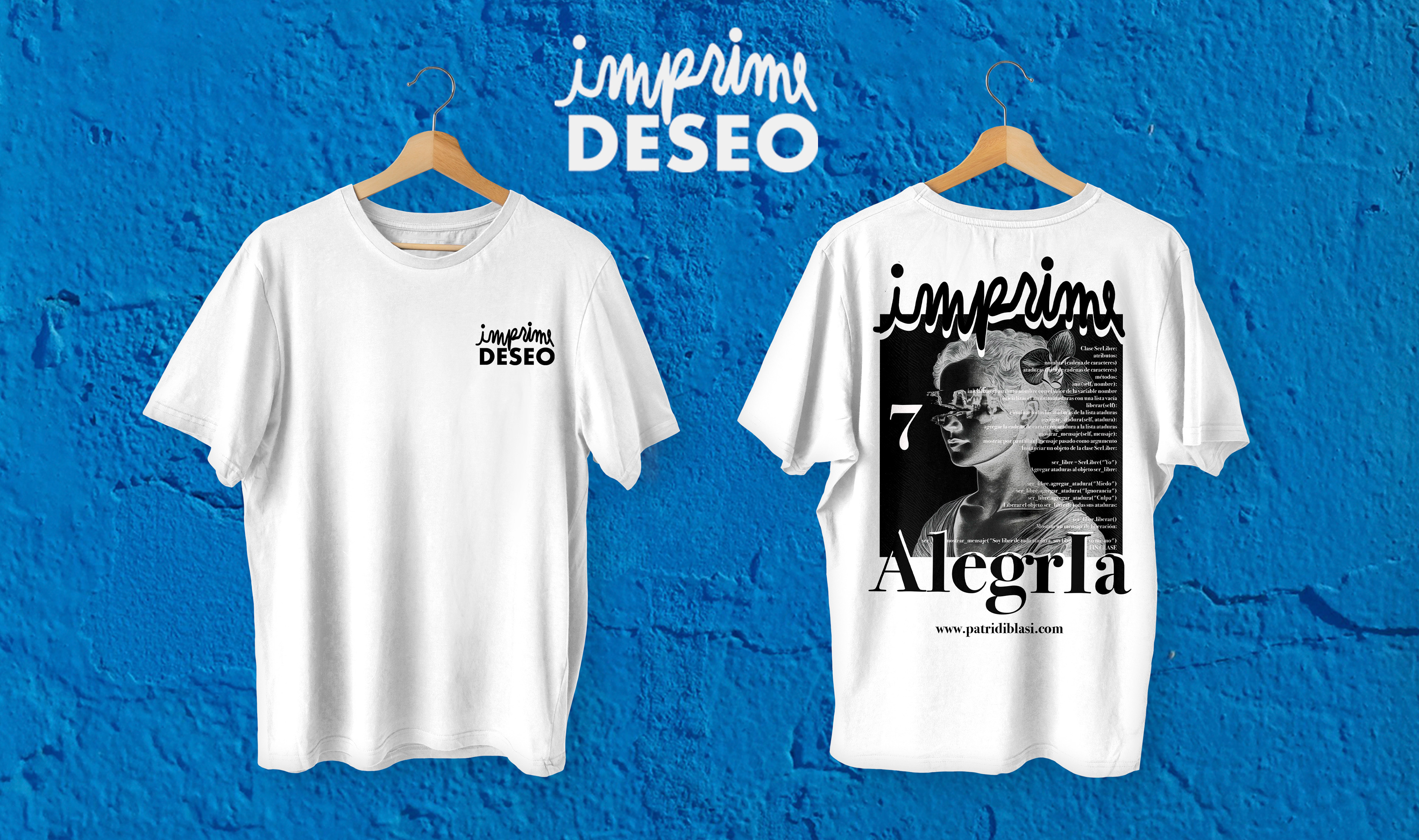 IMPRIME DESEO Remeras amuleto impresas en serigrafía. Serie de remeras inspiradas en las musas del proyecto Imprime Deseo. Cada diseño representa una virtud transformadora: libertad, fortaleza, inteligencia, templanza, abundancia, poder o alegría. Las remeras están disponibles en color blanco o negro, en varios talles unisex. Están estampadas artesanalmente en serigrafía sobre algodón. Edición limitada.