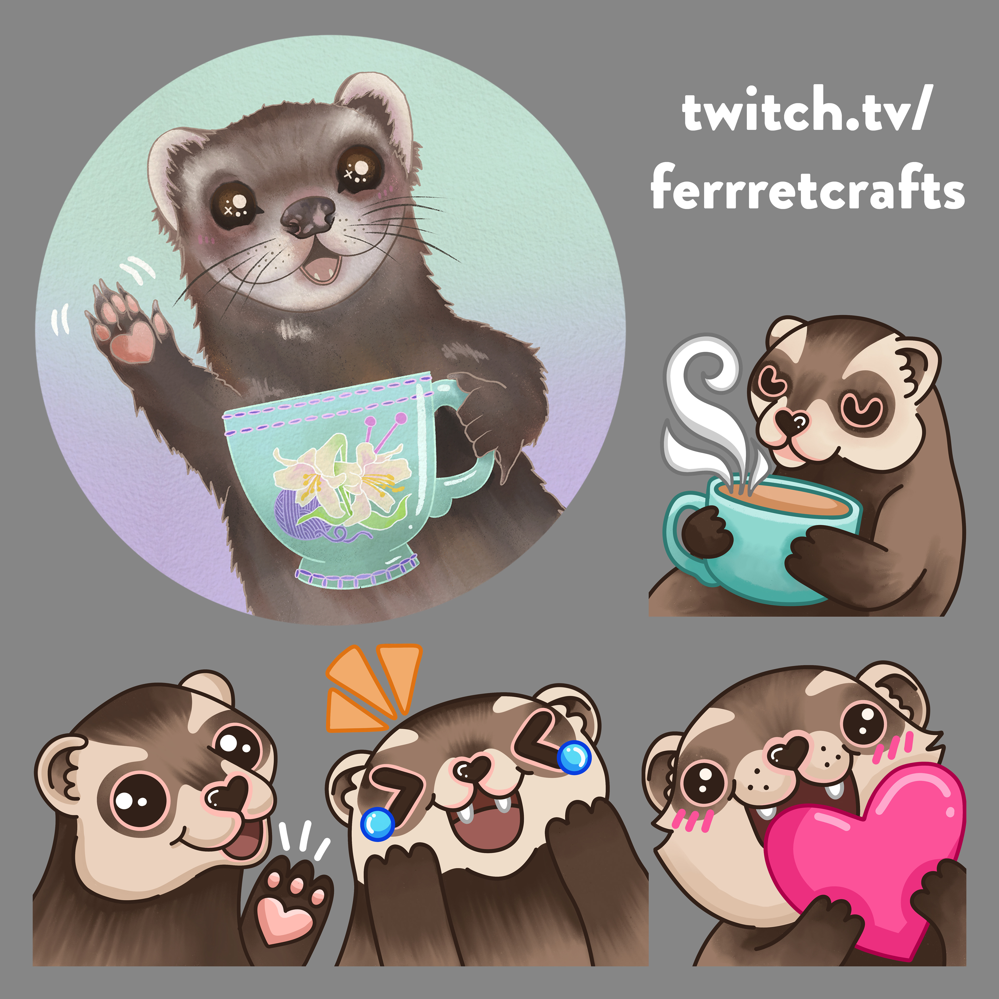Pfp & Emotes for Terri's Twitch Channel Ferrretcrafts