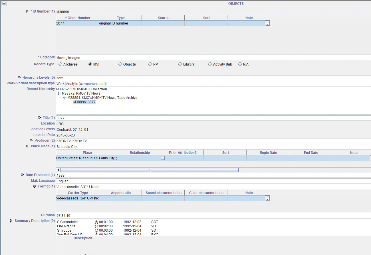 Typical media colections catalogue record