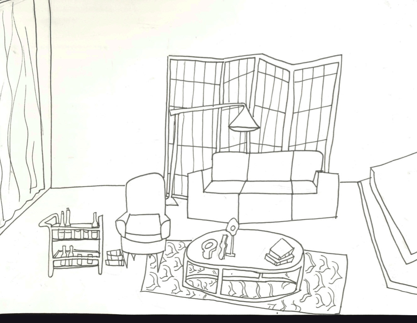 'Lime' - Set Design Sketch, Living Room