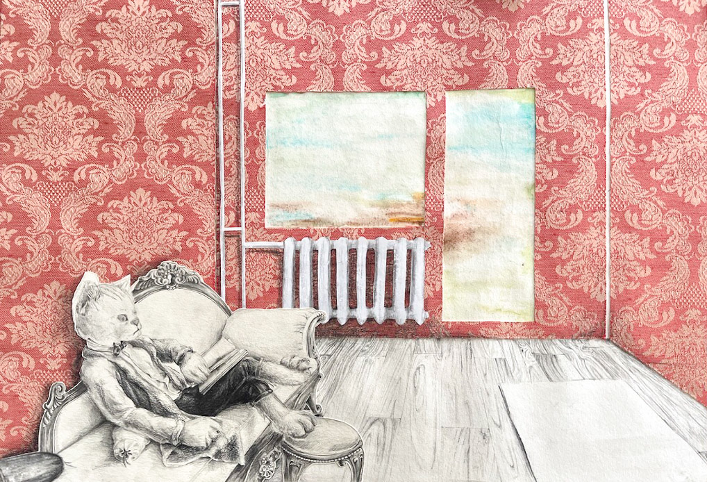 Nostalgie, tužka a koláž na papíře, 42 X 59,4 cm, 2022/ nostalgia, pencil and collage on paper, 42x59,4, 2022