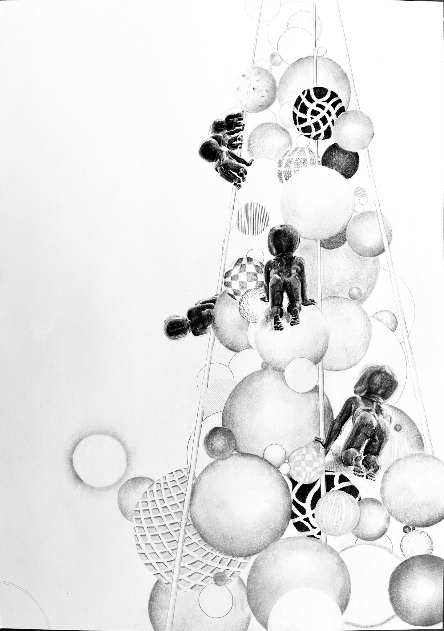 Mimina, uhel na papíře, 42 X 59,4 cm, 2023/ Babies, charcoal on paper, 42x59,4 cm, 2023