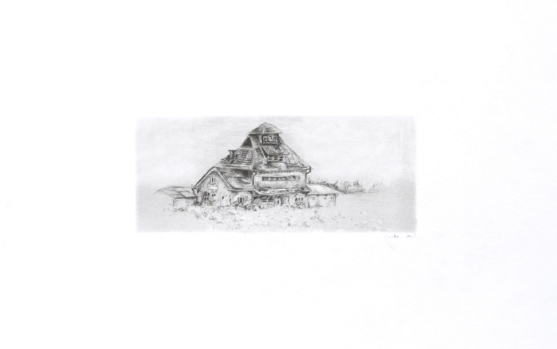 Čistá-staré nádraží, tužka na papíře, 21 x29,7 cm, 2018 / Čistá- old station, pencil on paper, 21 x 29,7 cm, 2018