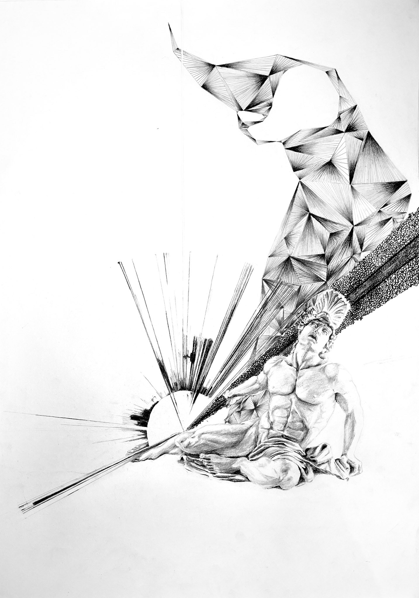 Achilles, uhel na papíře, 42 X 59,4 cm, 2023/ Achilles, charcoal on paper, 42x59,4, 2023