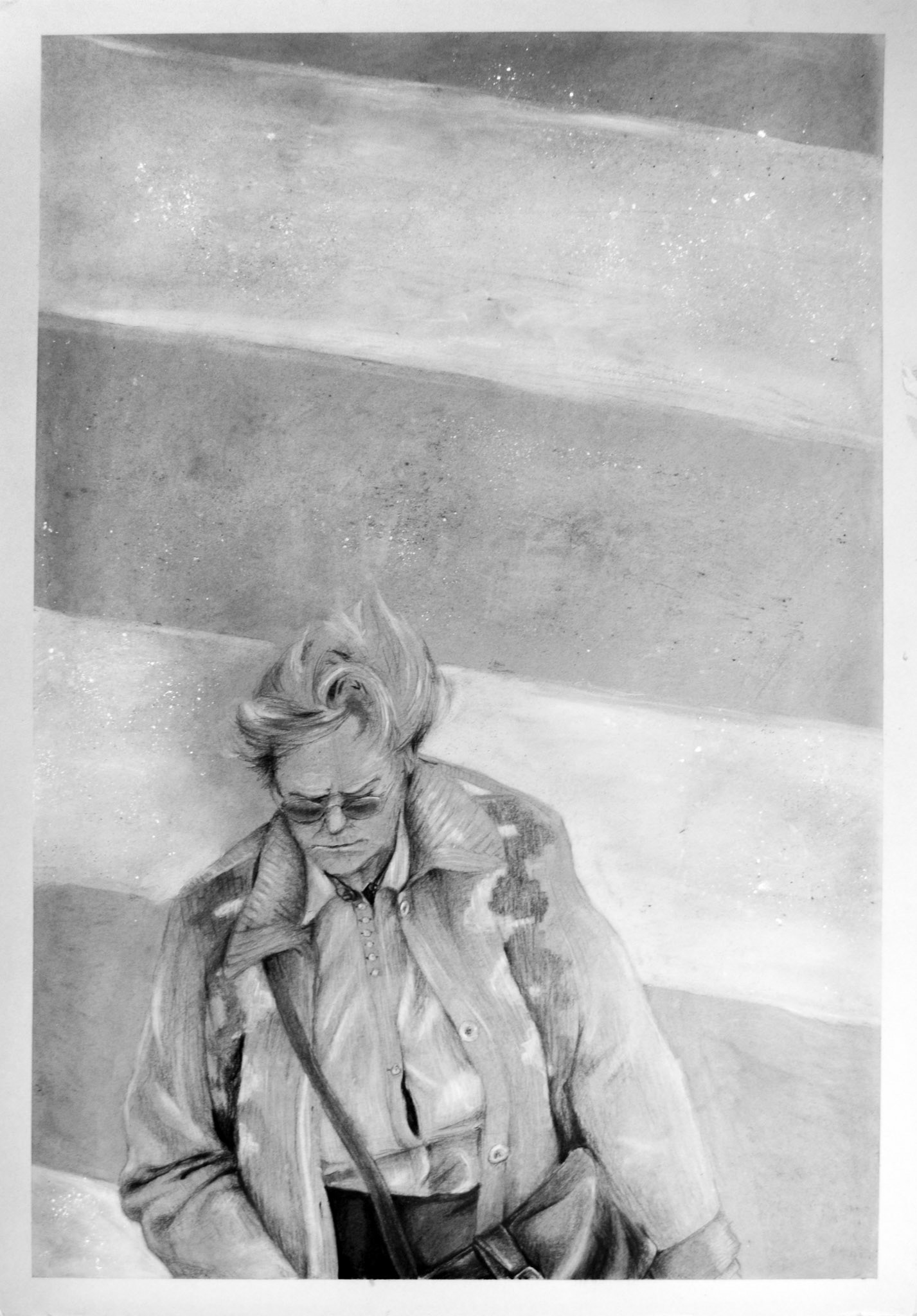 Dáma na přechodu , uhel na papíře, 70 x 90 cm, 2015 / Lady on the crosswalk, charcoal on paper, 70 x 90 cm, 2015