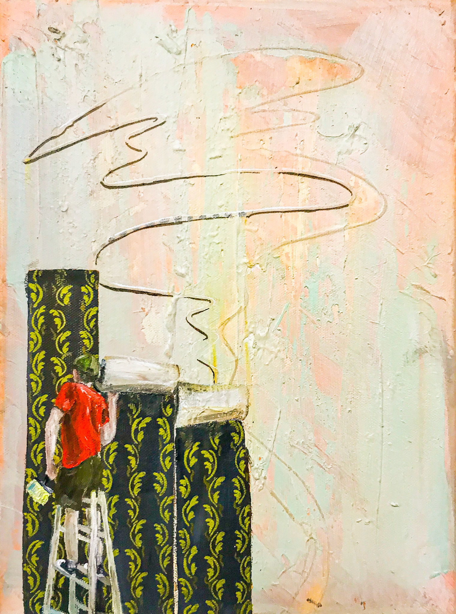 Štefan - natěrač,, akryl a olej na plátně, 28 x 42 cm, 2018/ Stephan - the room painter, acrylic and oil on canvas, 28 x 42cm, 2018
