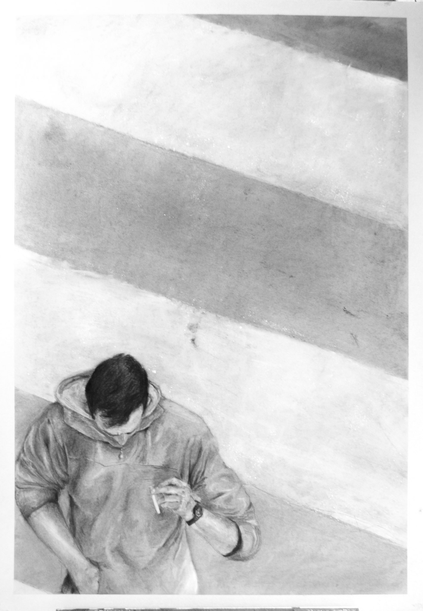 Muž na přechodu, uhel na papíře, 70 x 90 cm, 2019 / man on the crosswalk, charcoal on paper, 70 x 90 cm, 2019