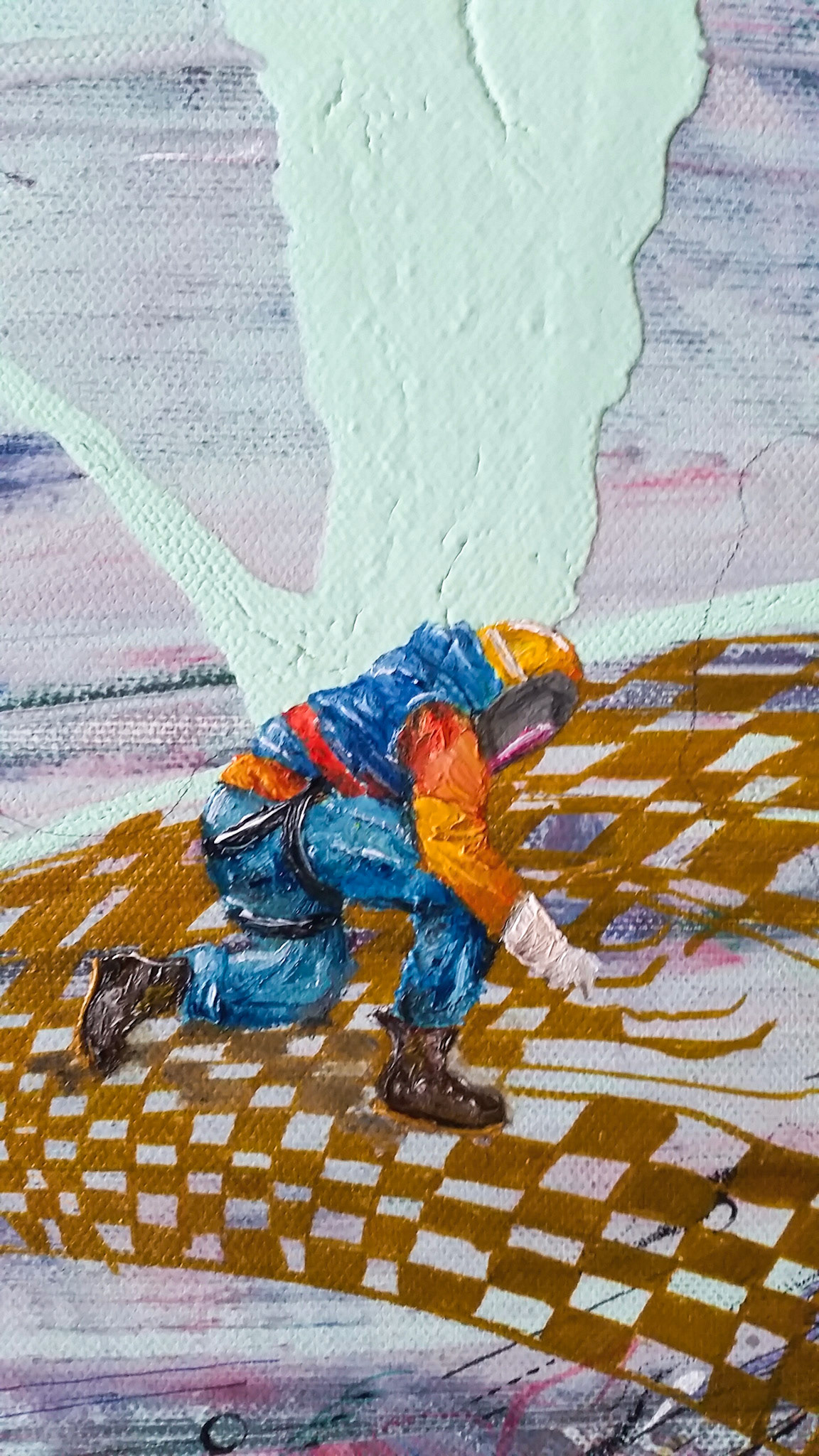 Svářeči - detail, akryl a olej na plátně, 70x90 cm, 2018/ Welders - detail , acrylic and oil on canvas, 70x90cm, 2018