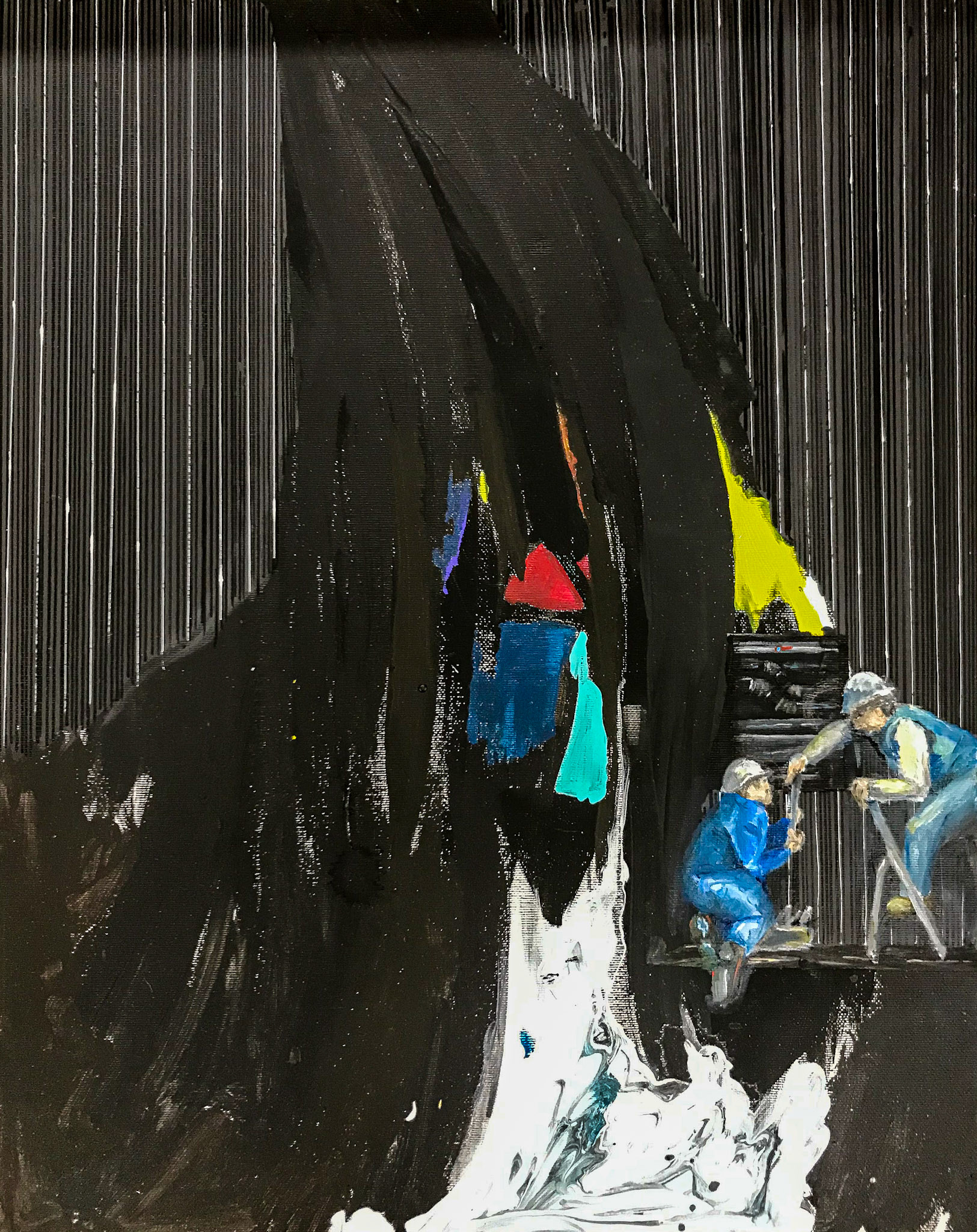 Petr a učeň- instalatéři, akryl a olej na plátně, 30x50 cm, 2018/Petr and his apprentice, acrylic and oil on canvas, 40x50 cm, 2018