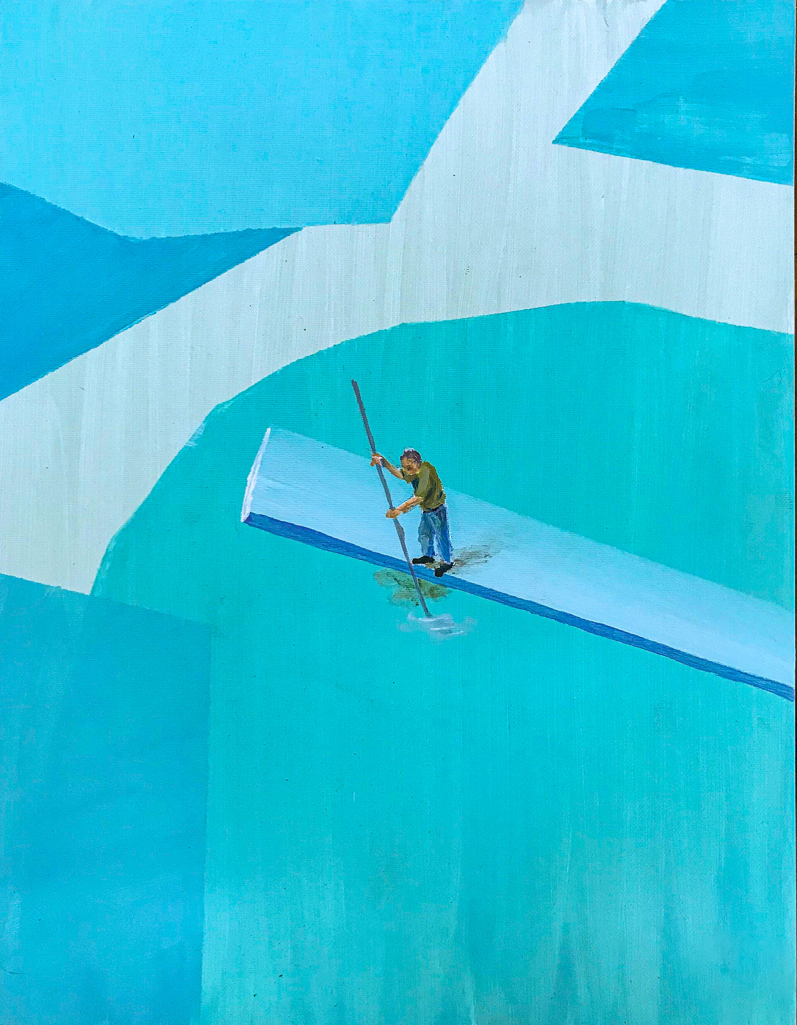 Pán bazénu, akryl a olej na plátně, 30x40 cm, 2018/ lord of the pool, acrylic and oil on canvas, 30x40 cm, 2018