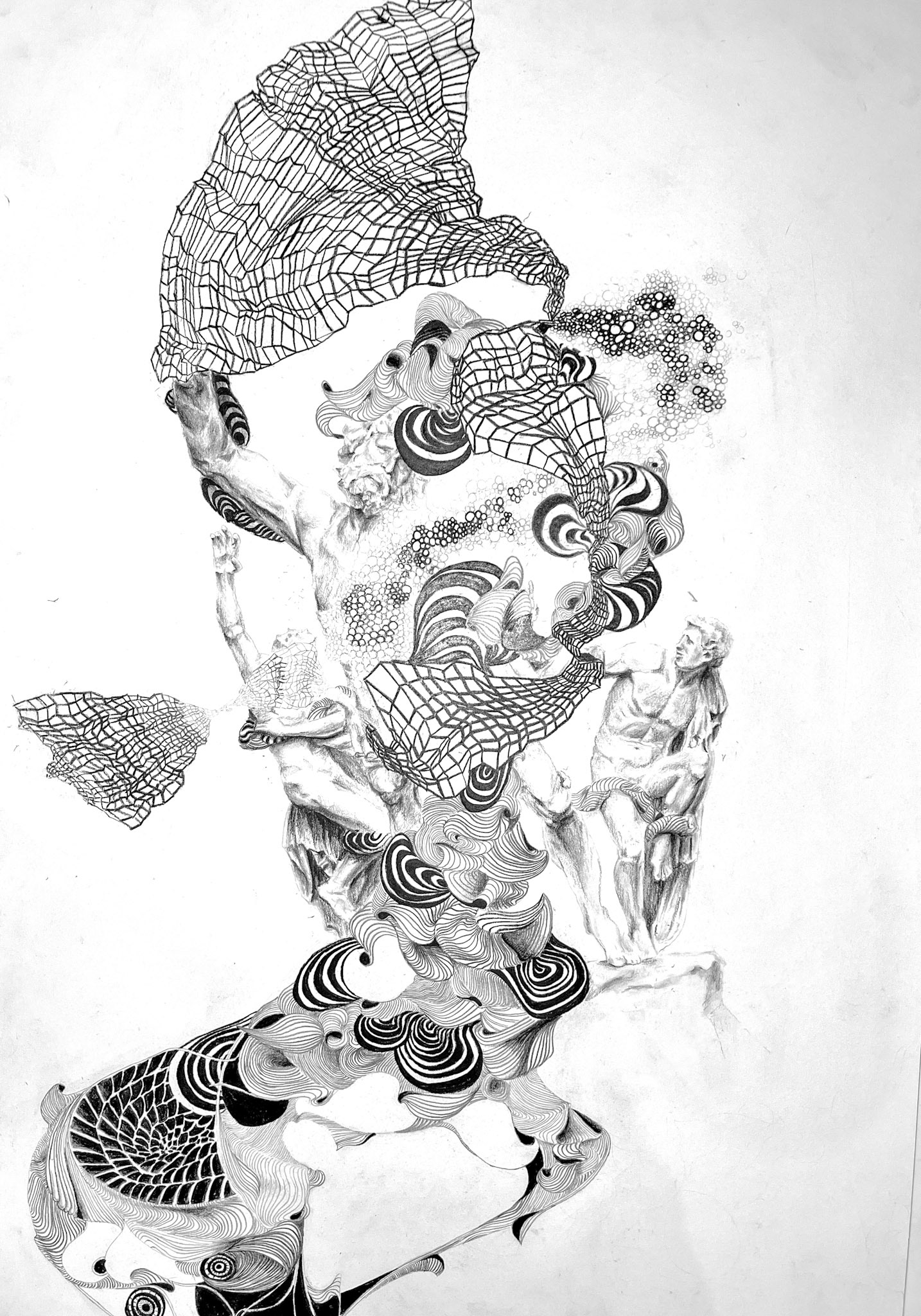 Lakoon a synové, uhel na papíře, 42 X 59,4 cm, 2023/ Lakoon and his sons, charcoal on paper, 42x59,4 cm, 2023