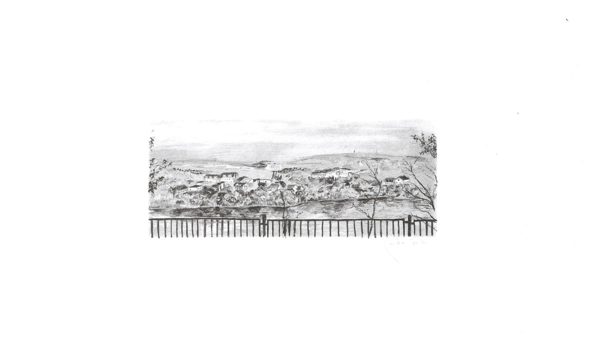 Praha - vyhlídka , tužka na papíře, 21 x29,7 cm, 2018 / Prague view, pencil on paper, 21 x 29,7 cm, 2018