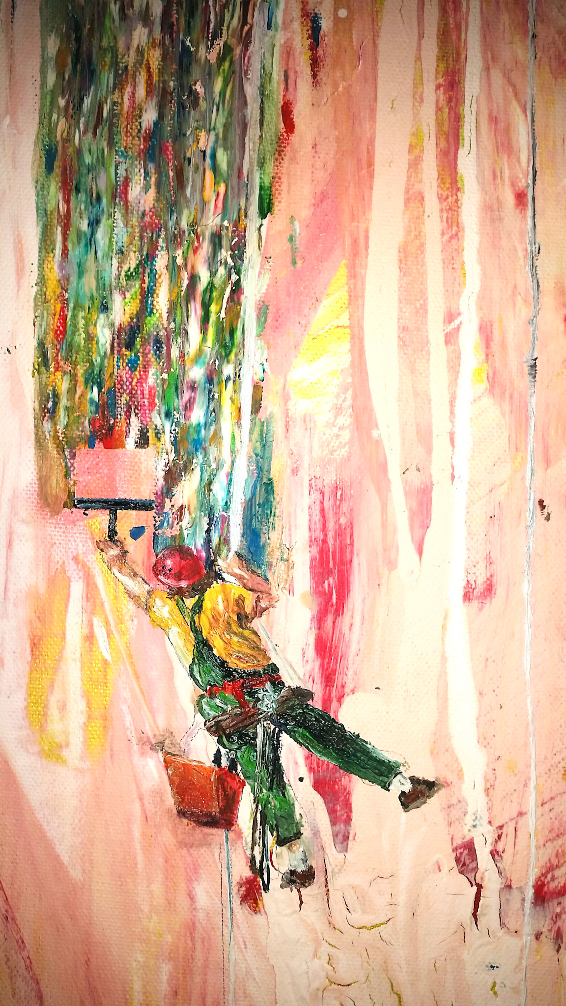 Čističi oken - detail, akryl a olej na plátně, 70x90 cm, 2018/ Windows cleaners - detail, acrylic and oil on canvas, 70x90 cm, 2018